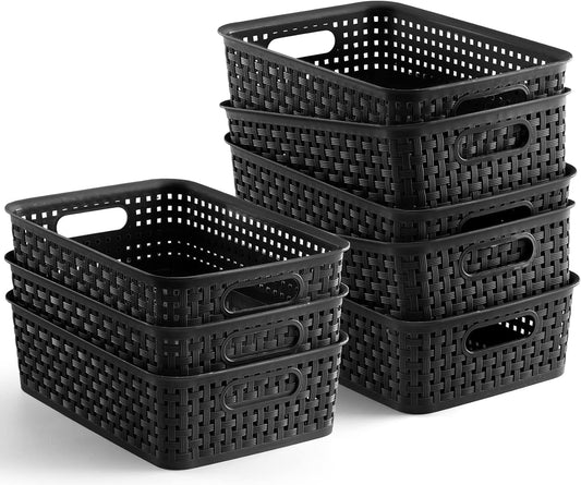 [ 8 Pack ] Plastic Storage Baskets, Small Pantry Organization and Storage Bins