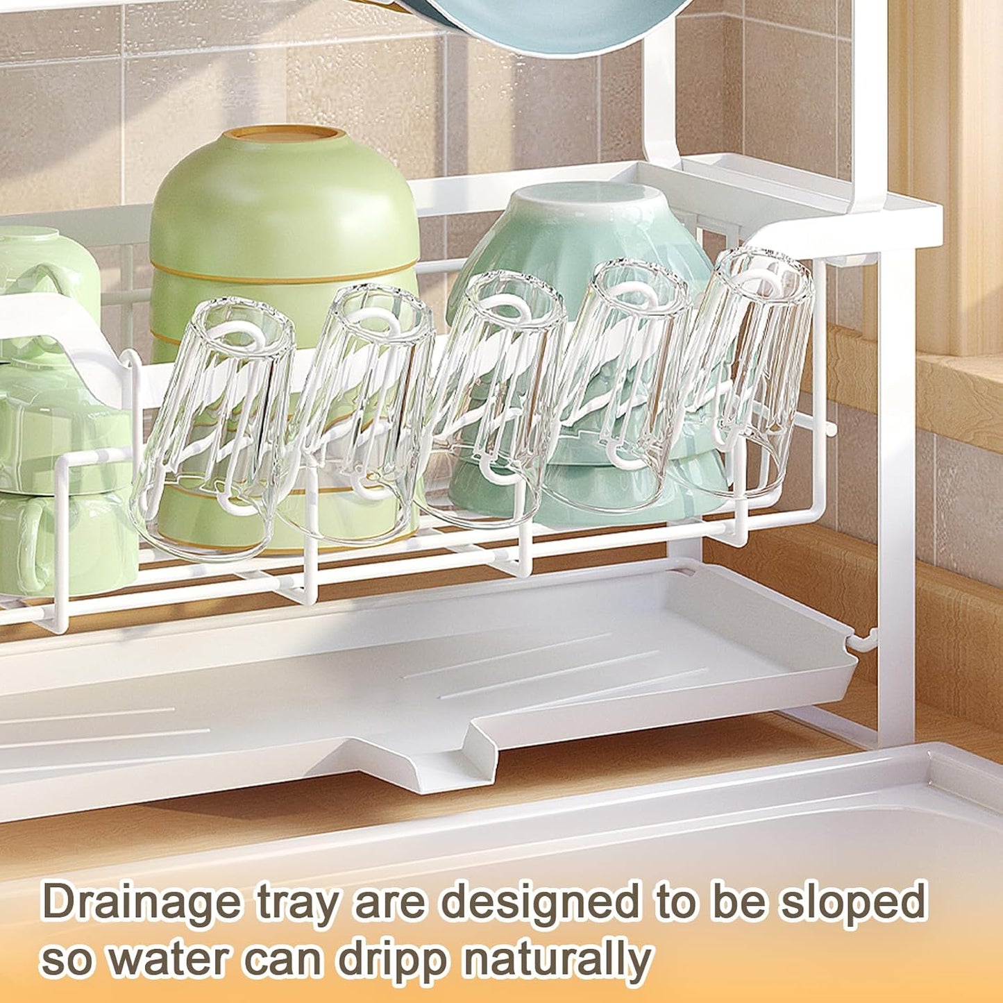 Dish Rack with Drainboard, Organizes Dishes and Bathroom Items for Narrow Spaces