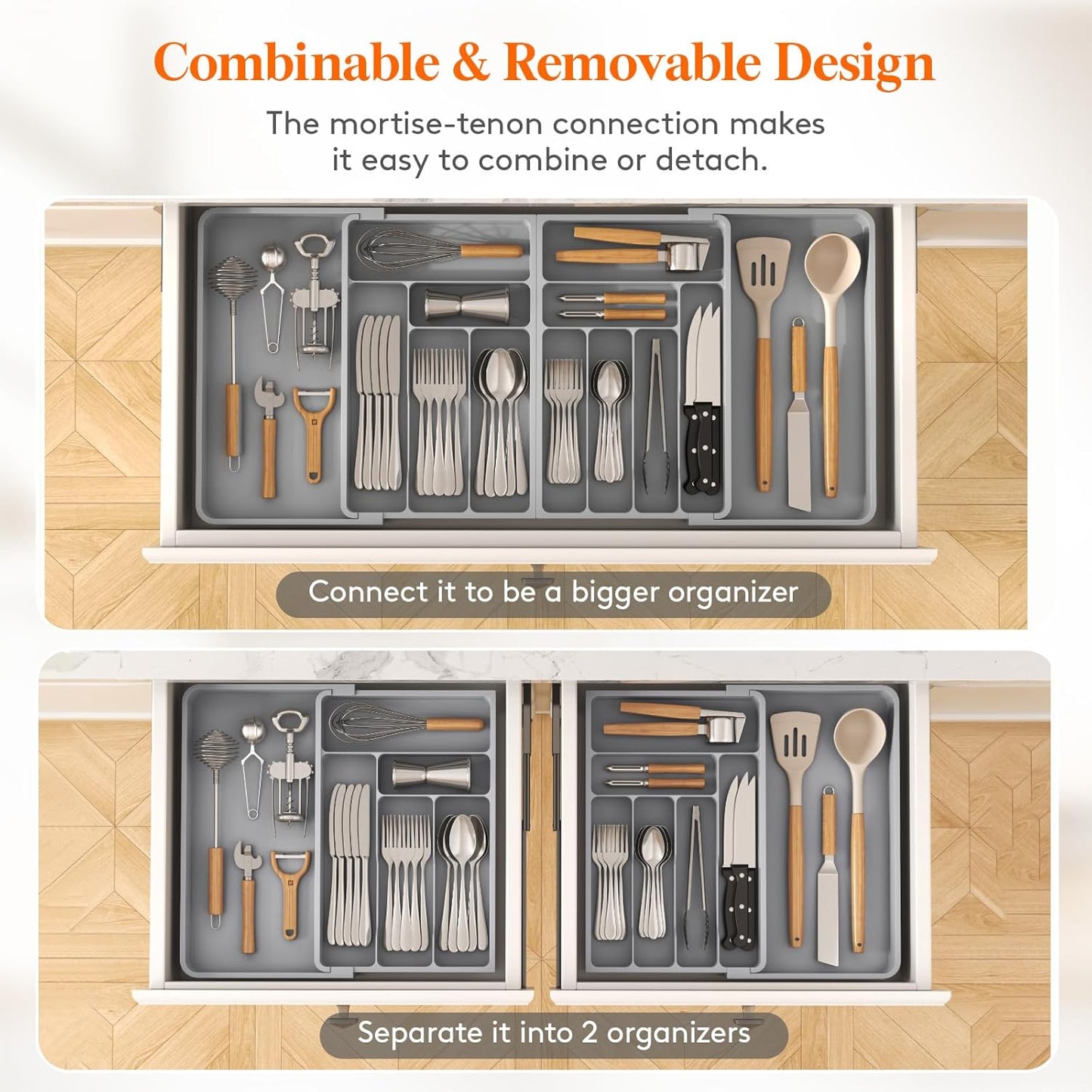 Silverware Drawer Organizer, Expandable BPA Free Plastic Utensil Tray for Kitchen