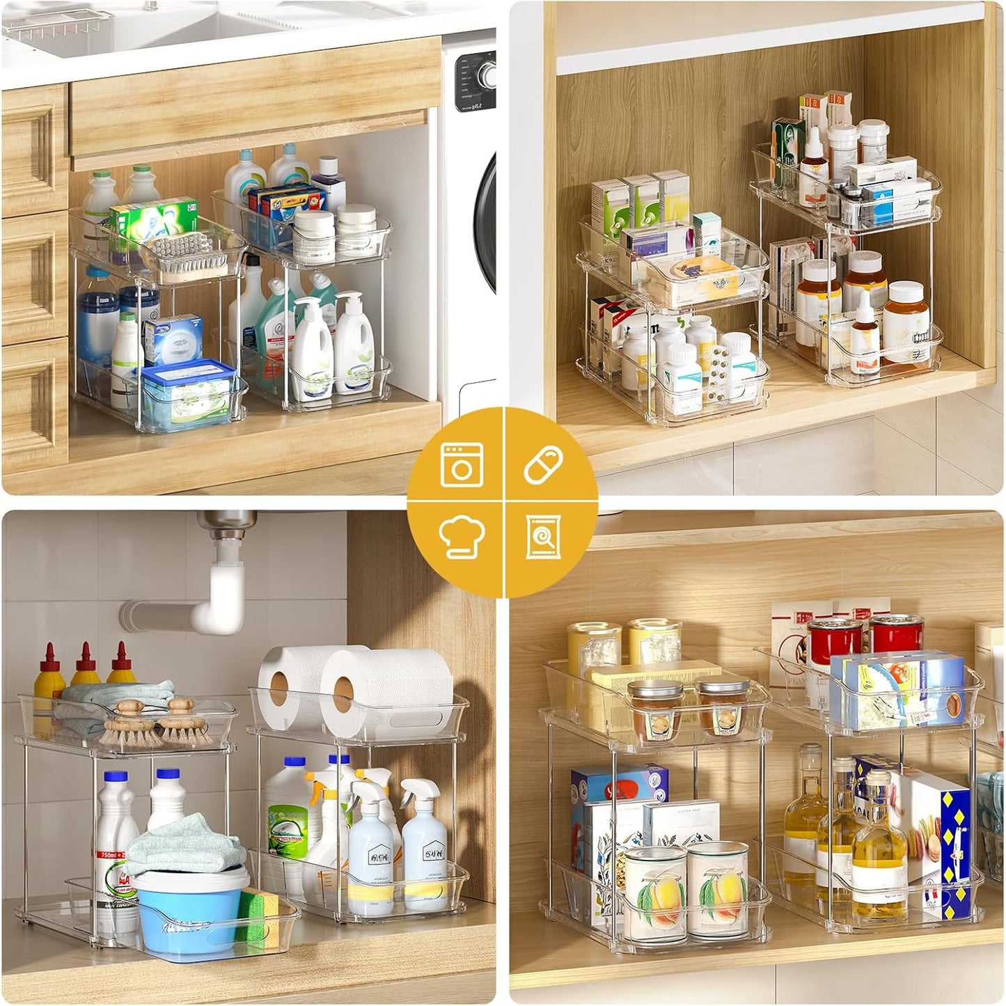 2-Tier Under Sink Organizers and Storage, Multi-Purpose Stackable Bathroom Cabinet organizers
