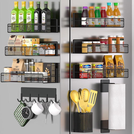Magnetic Spice Rack for Refrigerator, 10 Pack 100% Metal Strong Magnet Shelf