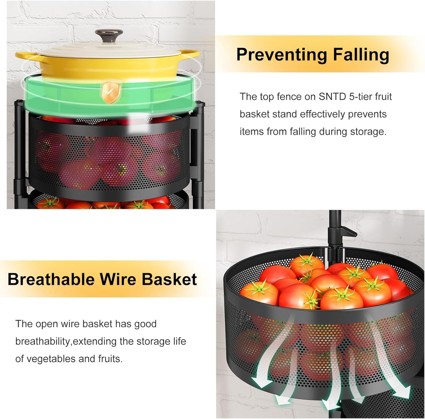 Fruit and Vegetable Basket Bowls for Kitchen with Metal Top Lid