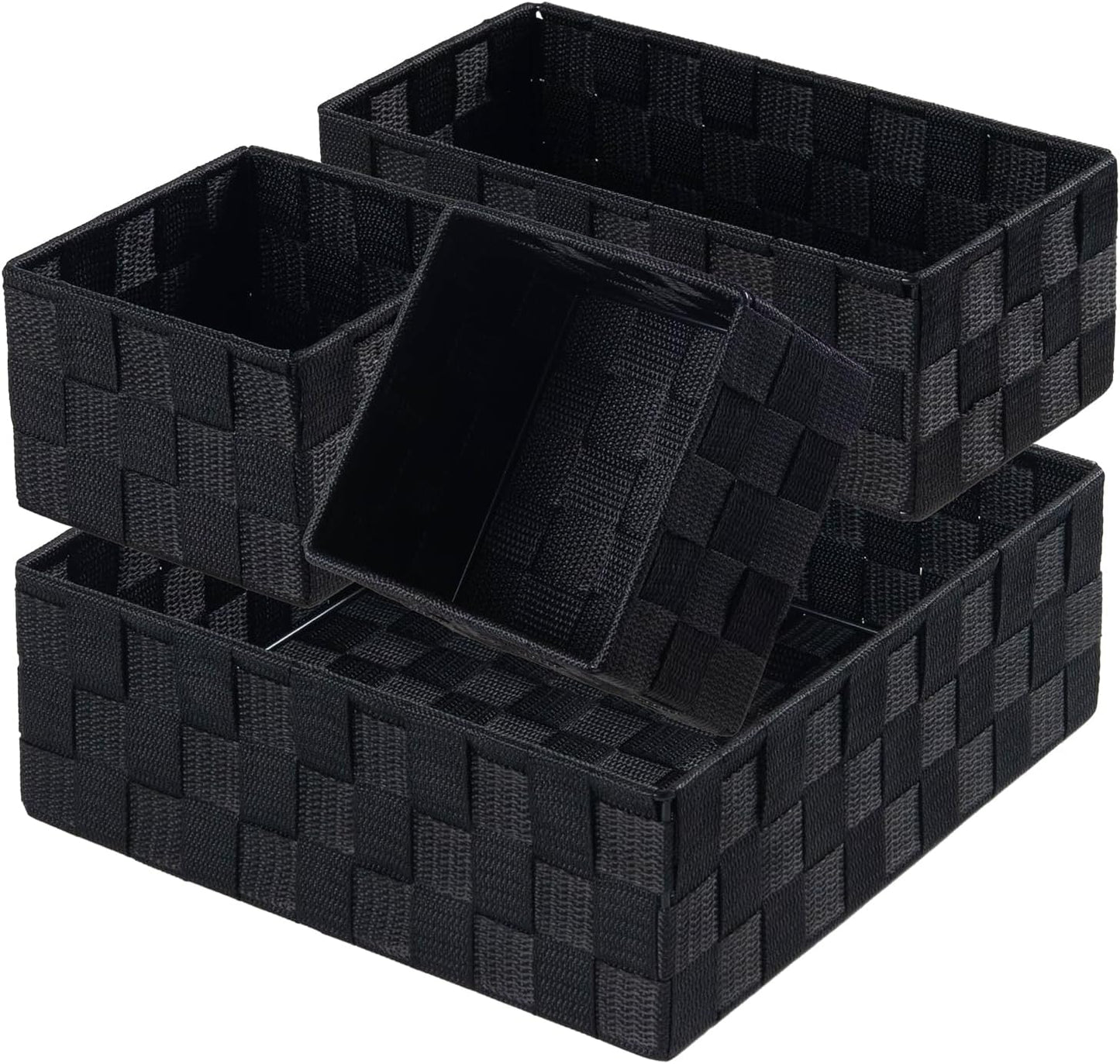 Small Black Baskets Cube Bin Container Tote,Woven Storage Baskets for Organizing Organizer Divider for Drawer, Closet, Shelf, Dresser