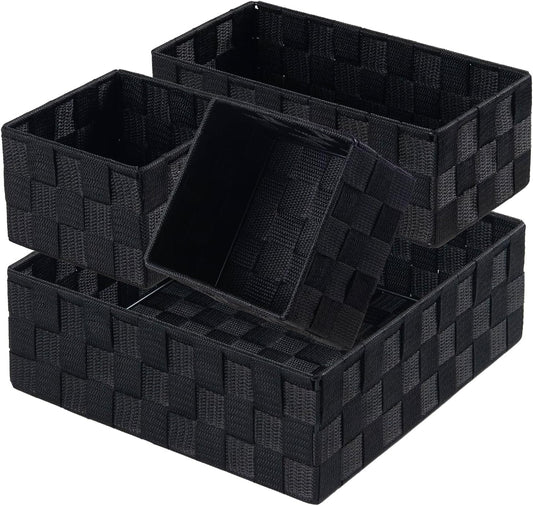Small Black Baskets Cube Bin Container Tote,Woven Storage Baskets for Organizing Organizer Divider for Drawer, Closet, Shelf, Dresser