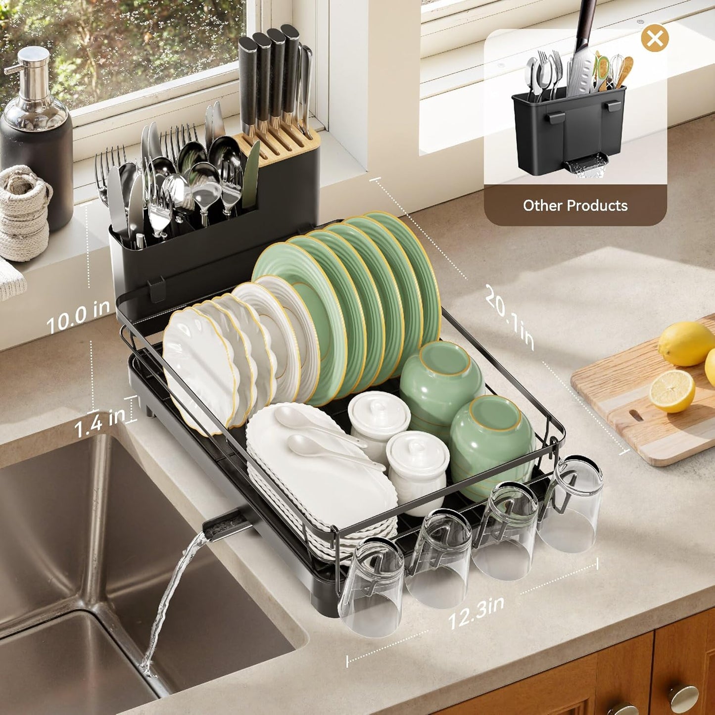 Dish Drying Rack, Stainless Steel Dish Rack with Drainboard for Kitchen Counter and Sink