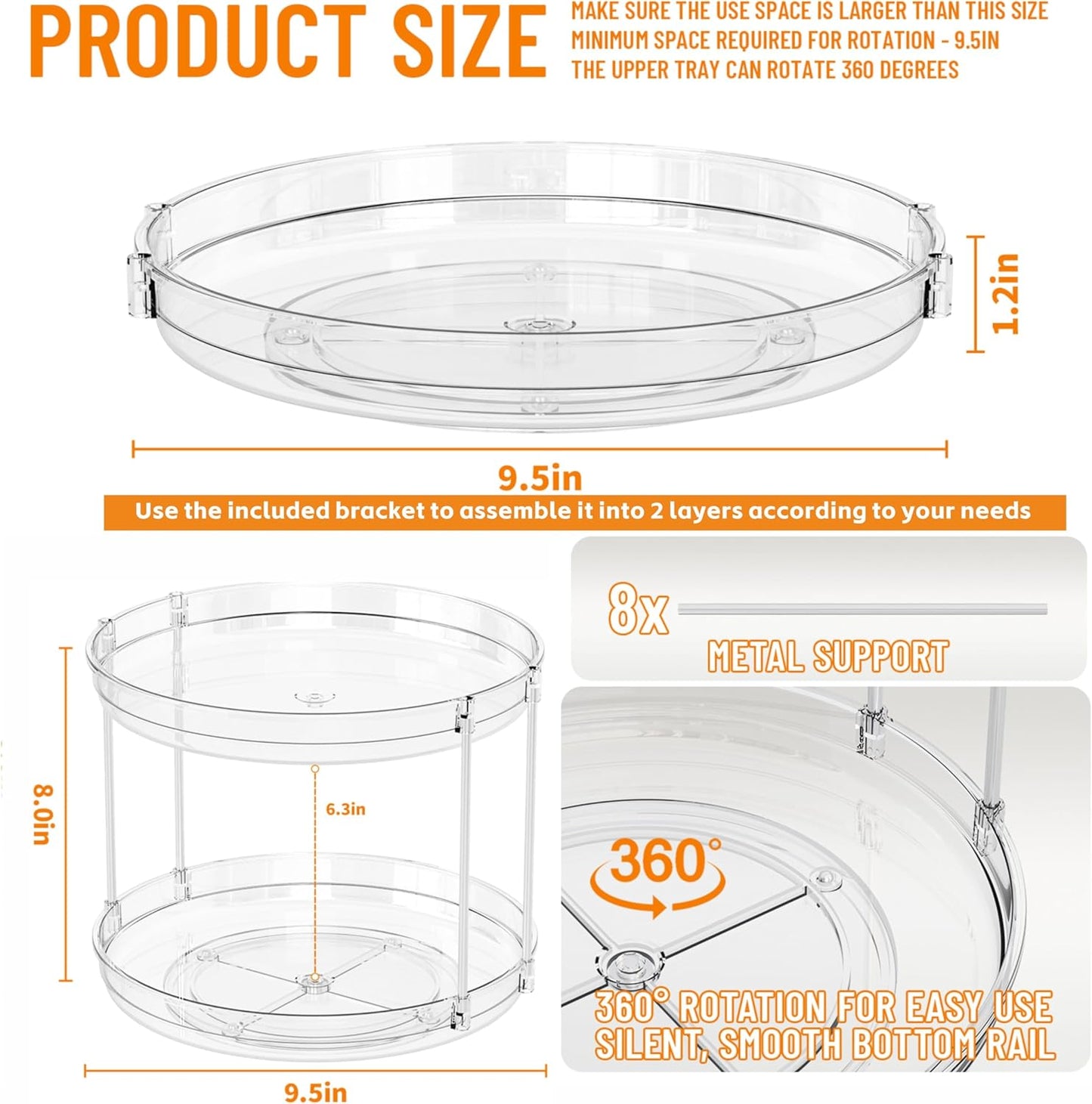 4 Pack Rotating Small Lazy Susan Turntable Organizer for Cabinet,9.5 Inch Clear Acrylic Spice Rack,Turn Table Organizers for Refrigerator,Kitchen,Pantry and Vanity Makeup,Bathroom Countertop Organizer