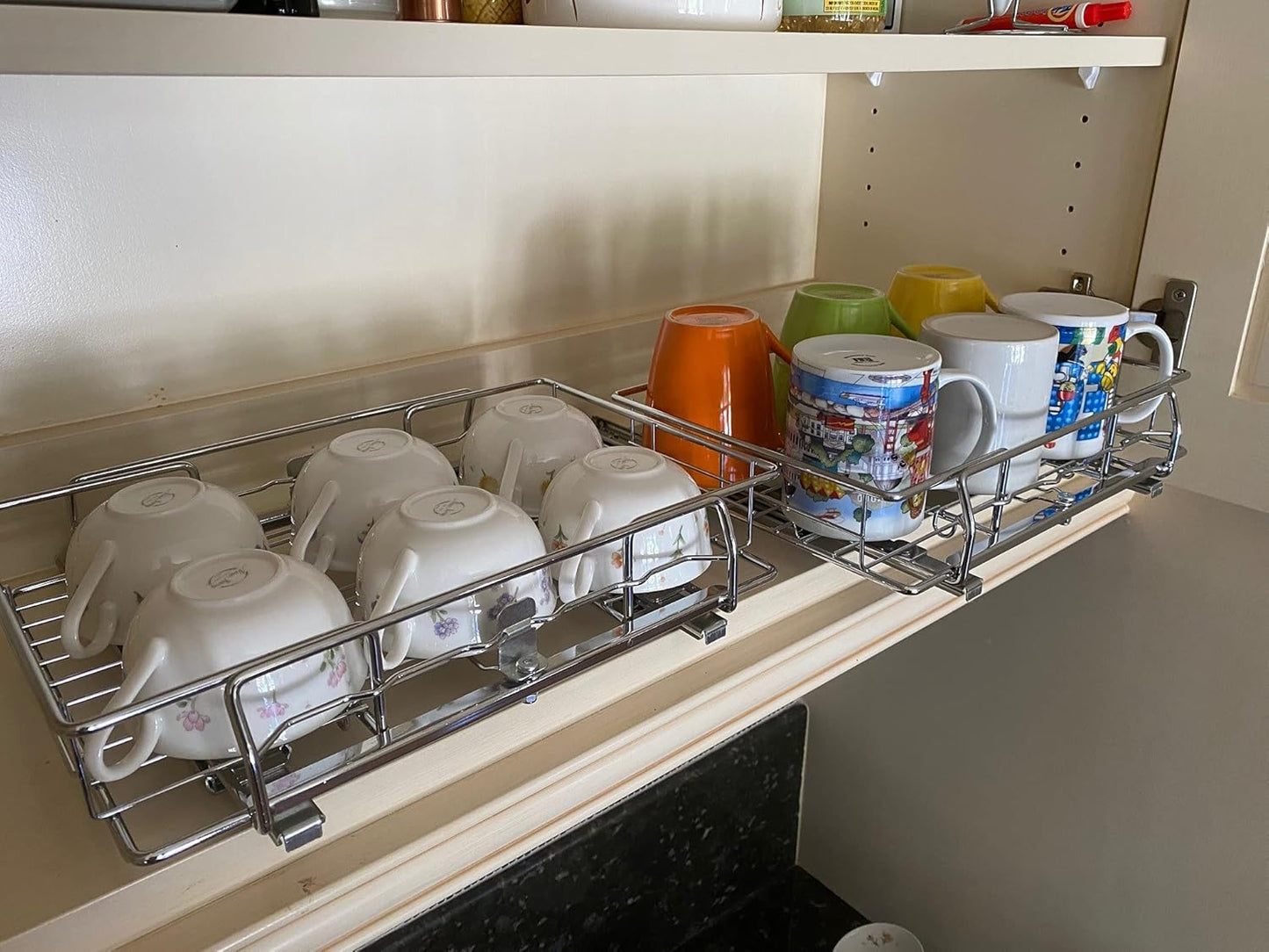 2 Pack Kitchen or Bathroom Chrome Plated Steel Sliding Pullout Drawer and Cabinet Organizer