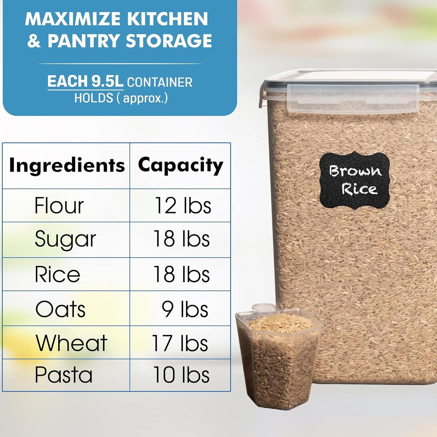 2 PC (9.5L | 321 Oz) Extra Large Bulk Food Storage Containers with Airtight Lids for Flour, Sugar