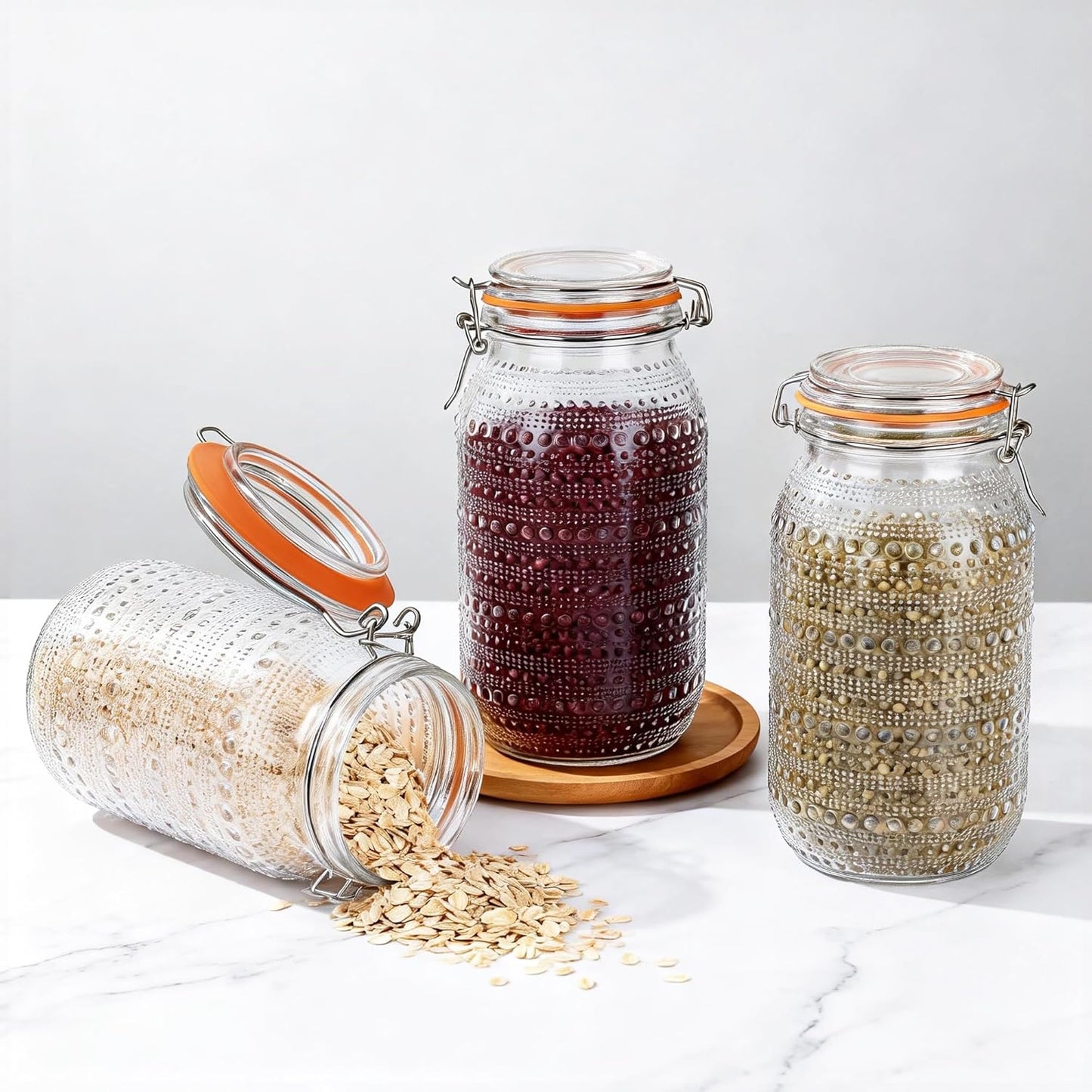 64 Oz Glass Mason Jars with Airtight Lids3 Pack