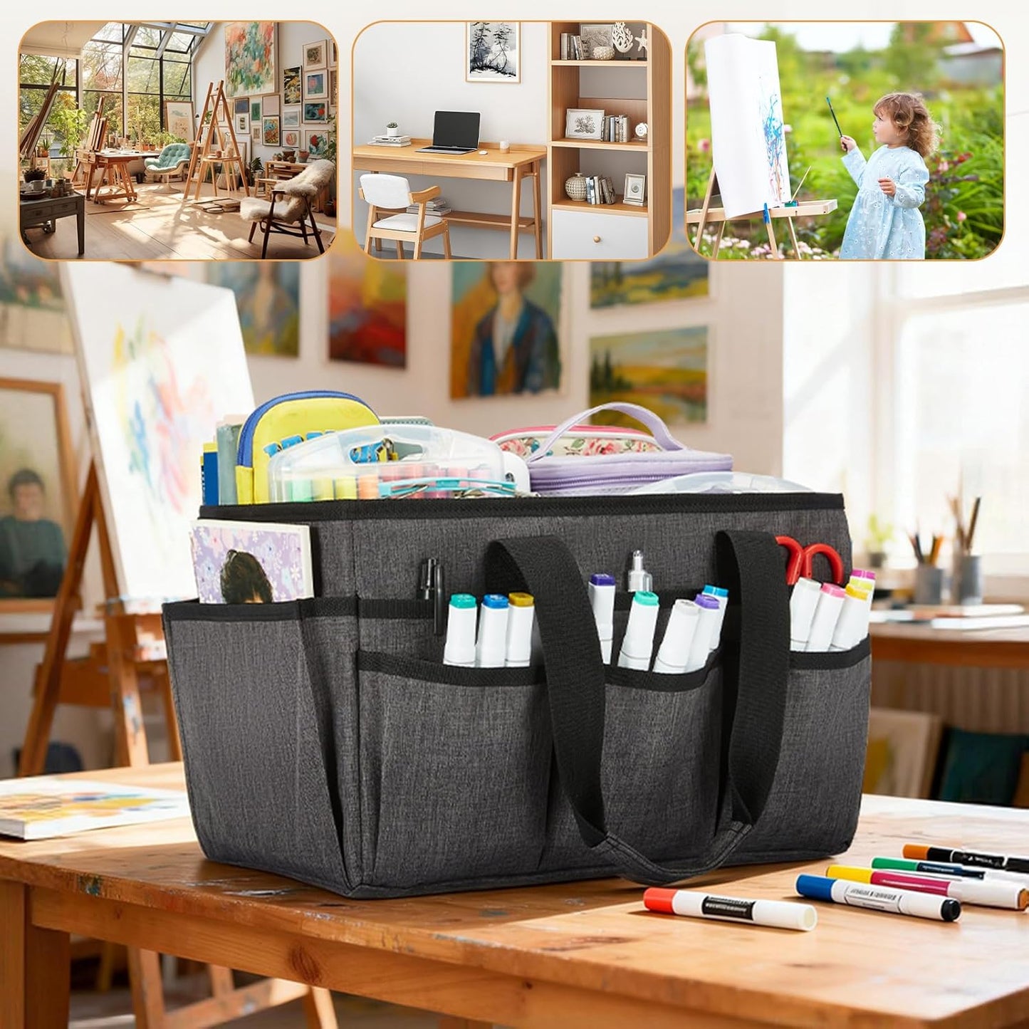 Craft Tote Bag, Art Organizer,Cleaning Supply Caddy, Carrying Bag with Handle for Multi-Purpose