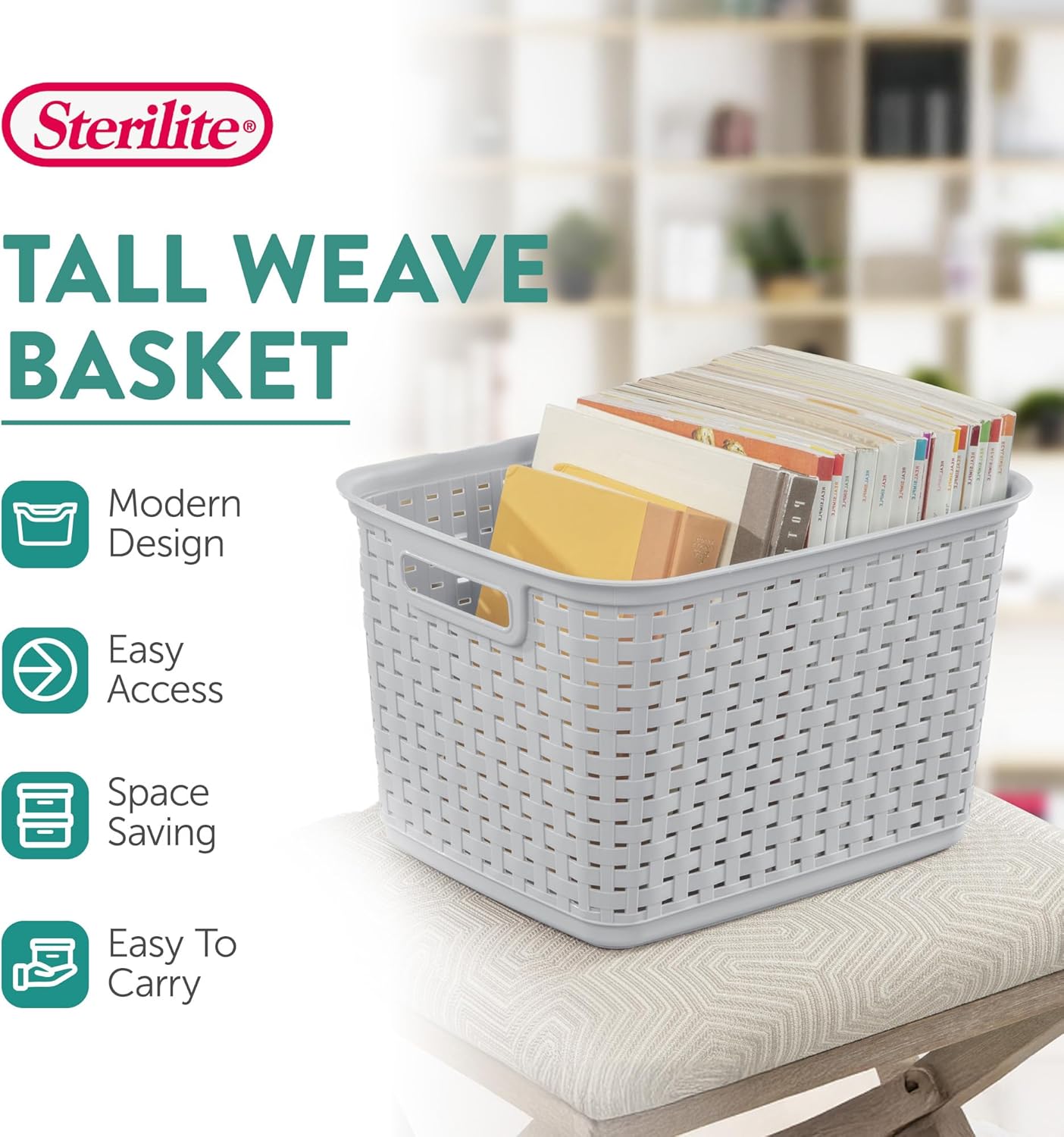 6-Pack Tall Weave Basket, Woven Plastic Storage Baskets for Organization