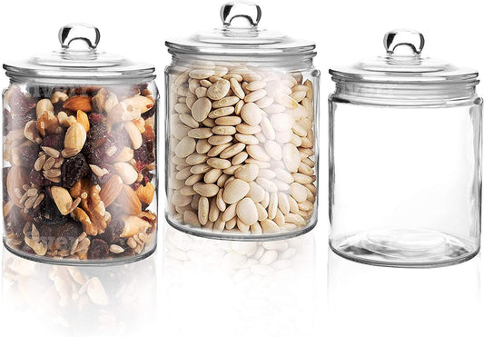 Set of 3 Glass Jar with Lid 1 Liter | Airtight Glass Storage Container for Food, Pasta, Coffee