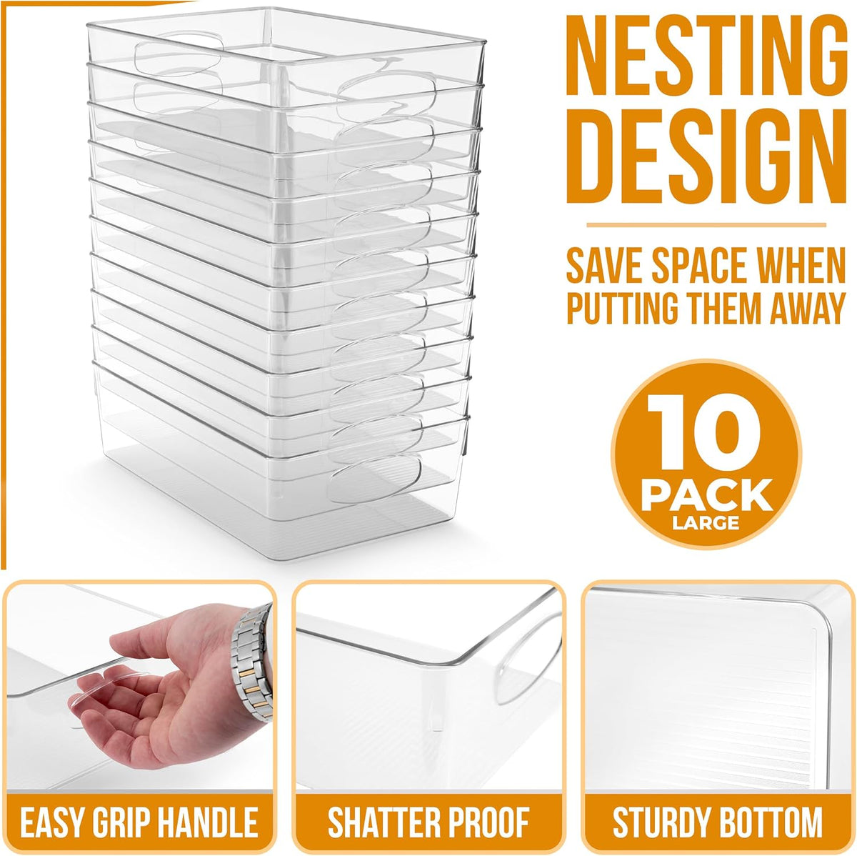 Sorbus Fridge Organizers and Storage, Clear Bins (Large, 10 
