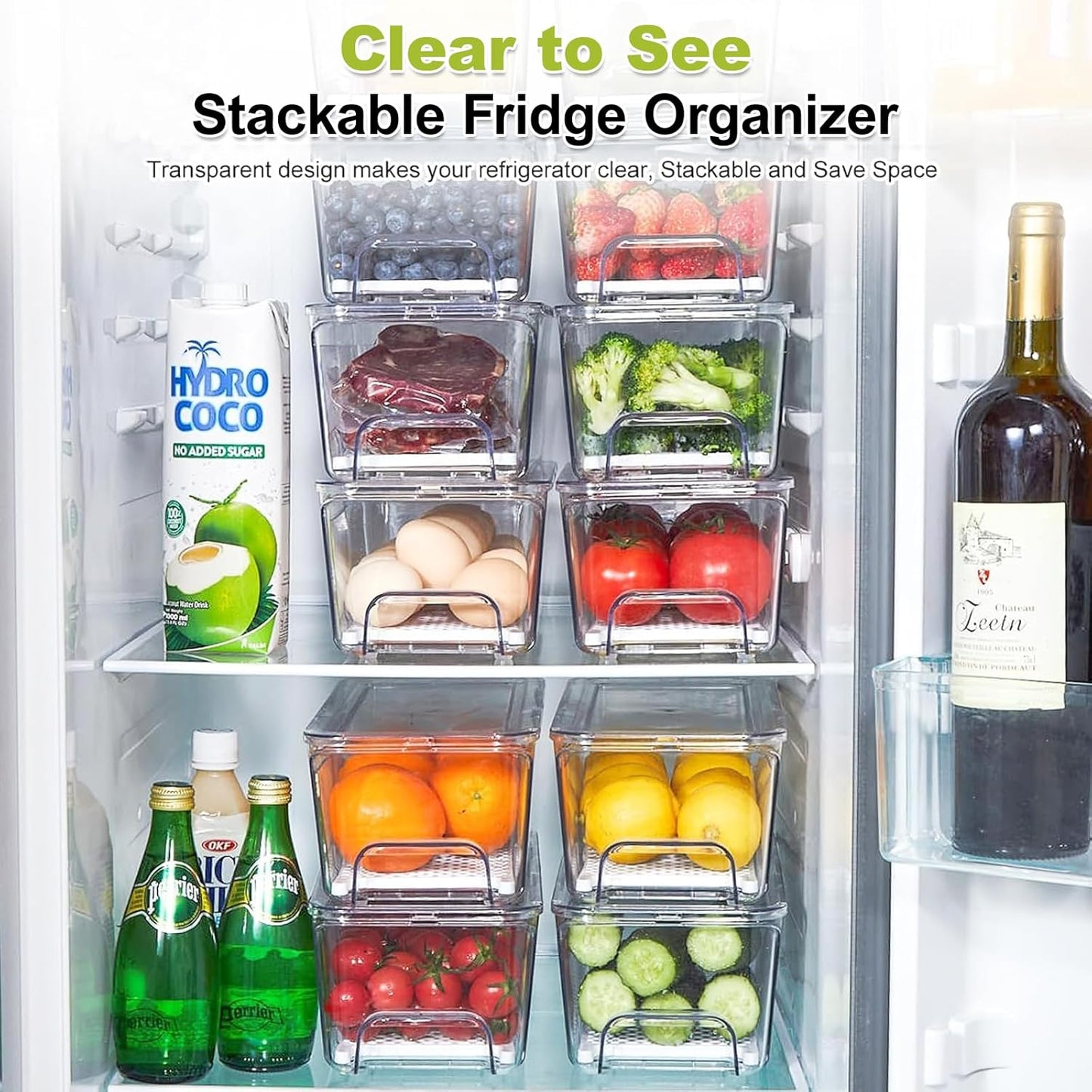 4-Pack Refrigerator Drawer Organizer Bins