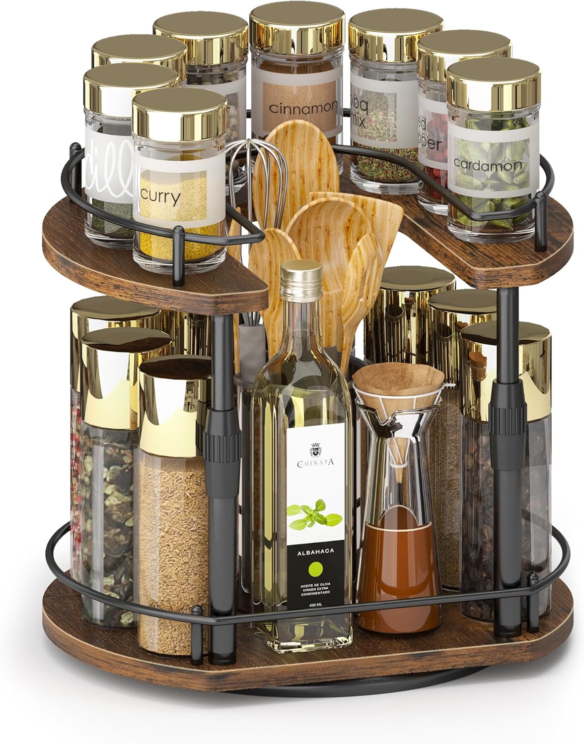 Lazy-Susan-Spice-Rack -Organizer For Cabinet With Adjustable Height