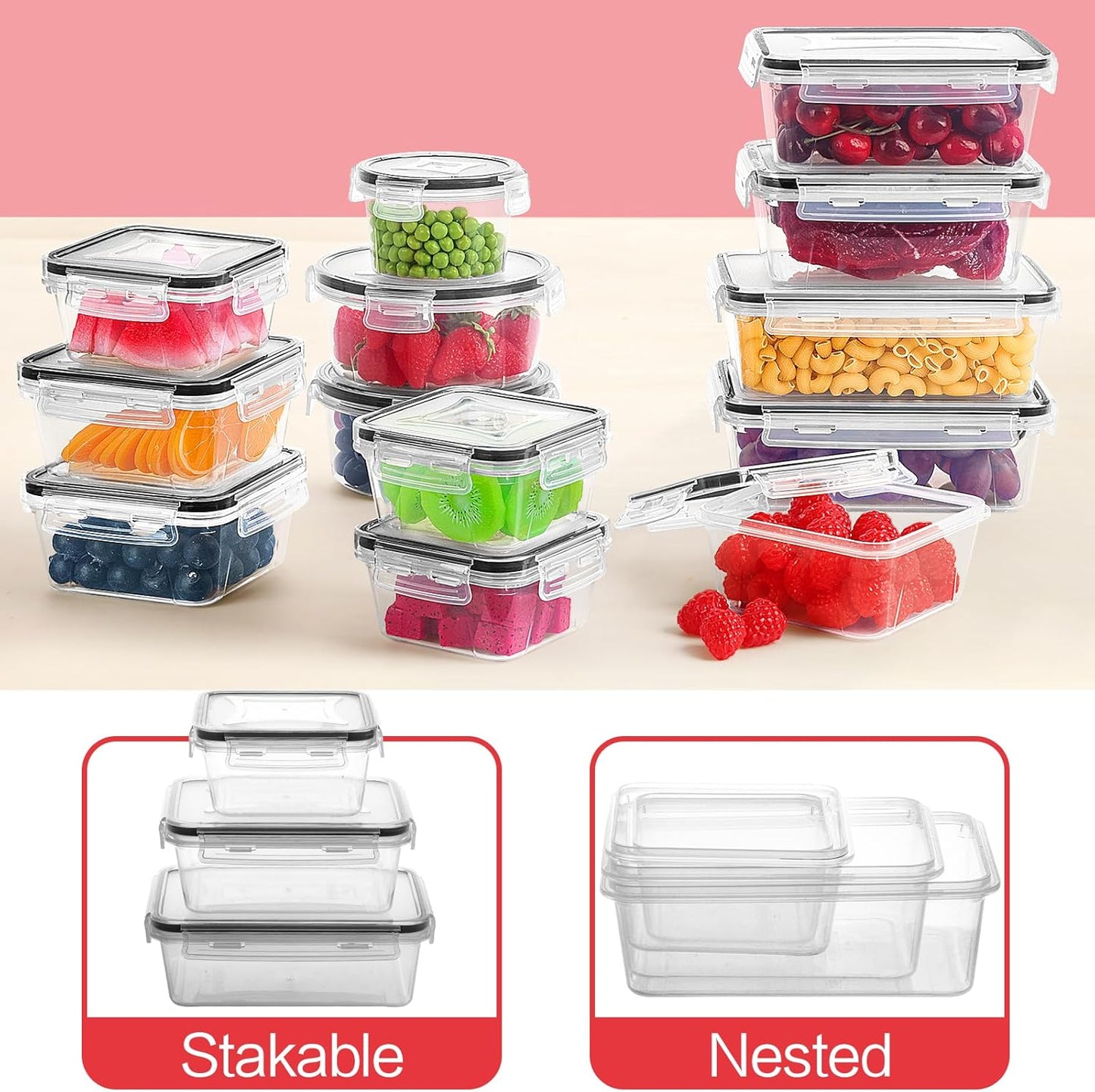 36 Pack Food Storage Containers (18 Airtight Kitchen Storage & 18 Lids)