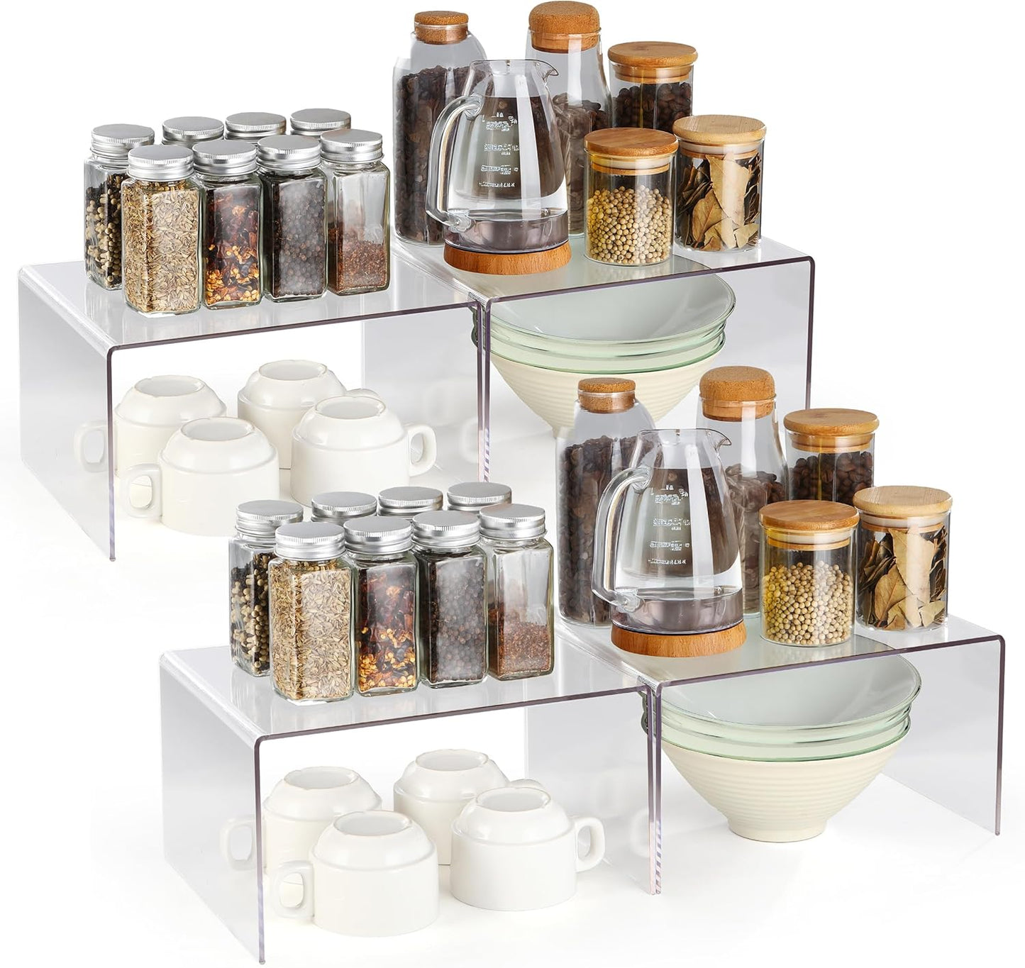 Acrylic Kitchen Cabinet Organizer Shelf, Spice Rack, Plate and Cupboard Storage Riser