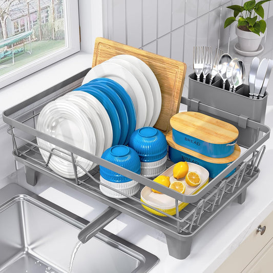Dish Drying Rack for Kitchen Counter, Sink Dish Rack with Drainboard