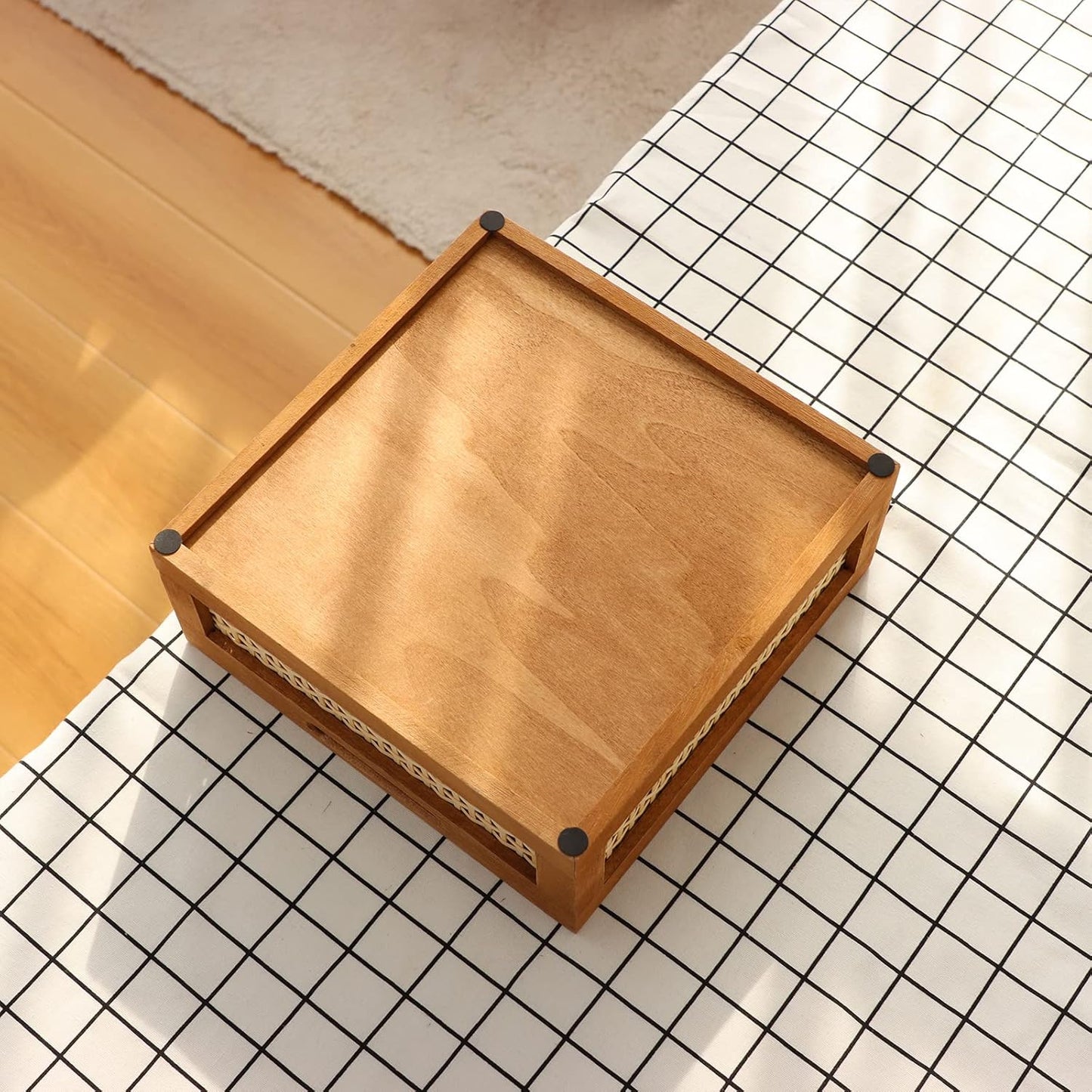 Woven Wooden Basket Wood Storage Crate Box, Bamboo Basket with Built-In Handles for Kitchen Pantry
