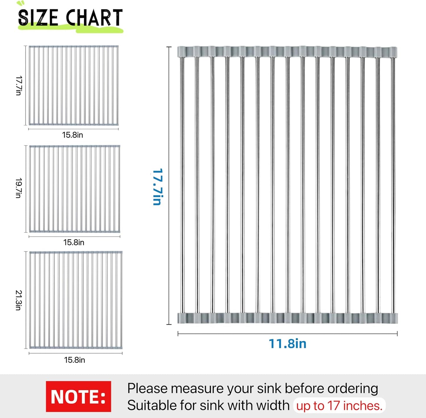 Roll Up Dish Drying Rack, 17.7" x 11.8" Over The Sink Dish Drying Rack