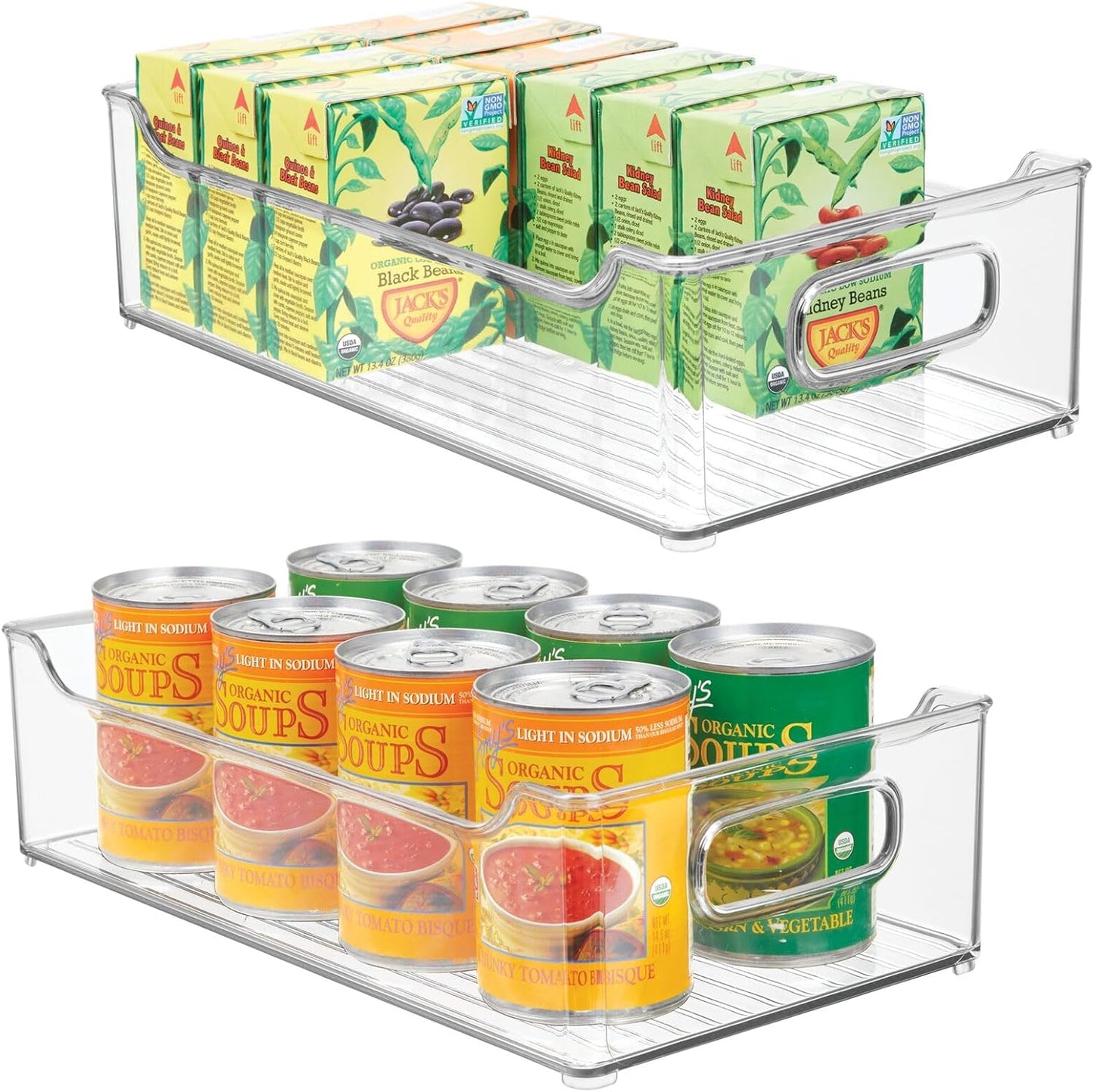 Wide Plastic Kitchen Storage Container Bins with Handles -Organization in Pantry, Cabinet