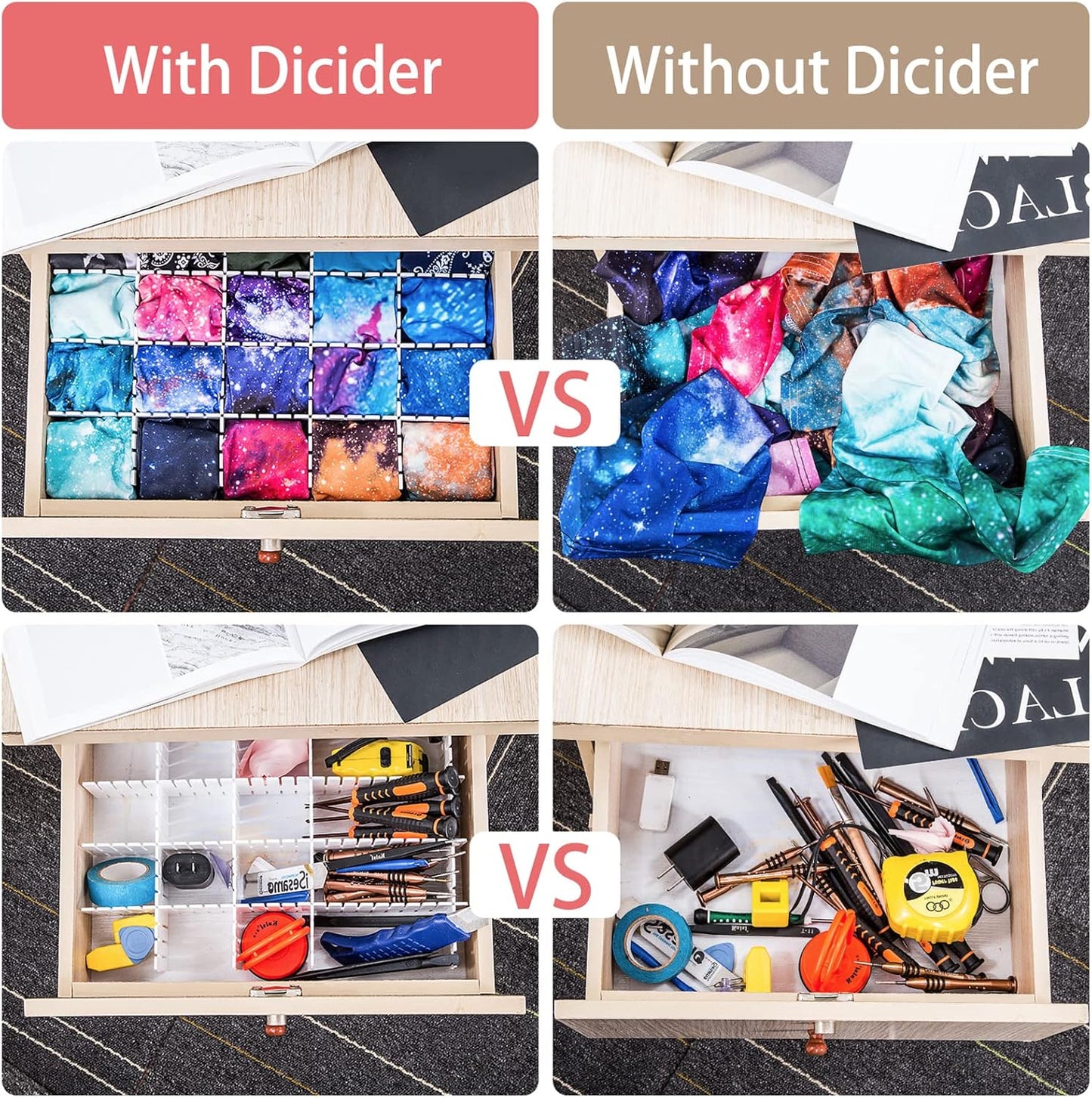 45 Pack Drawer Dividers, Plastic Adjustable Drawer Storage Organizer for Tidying Clutter Socks