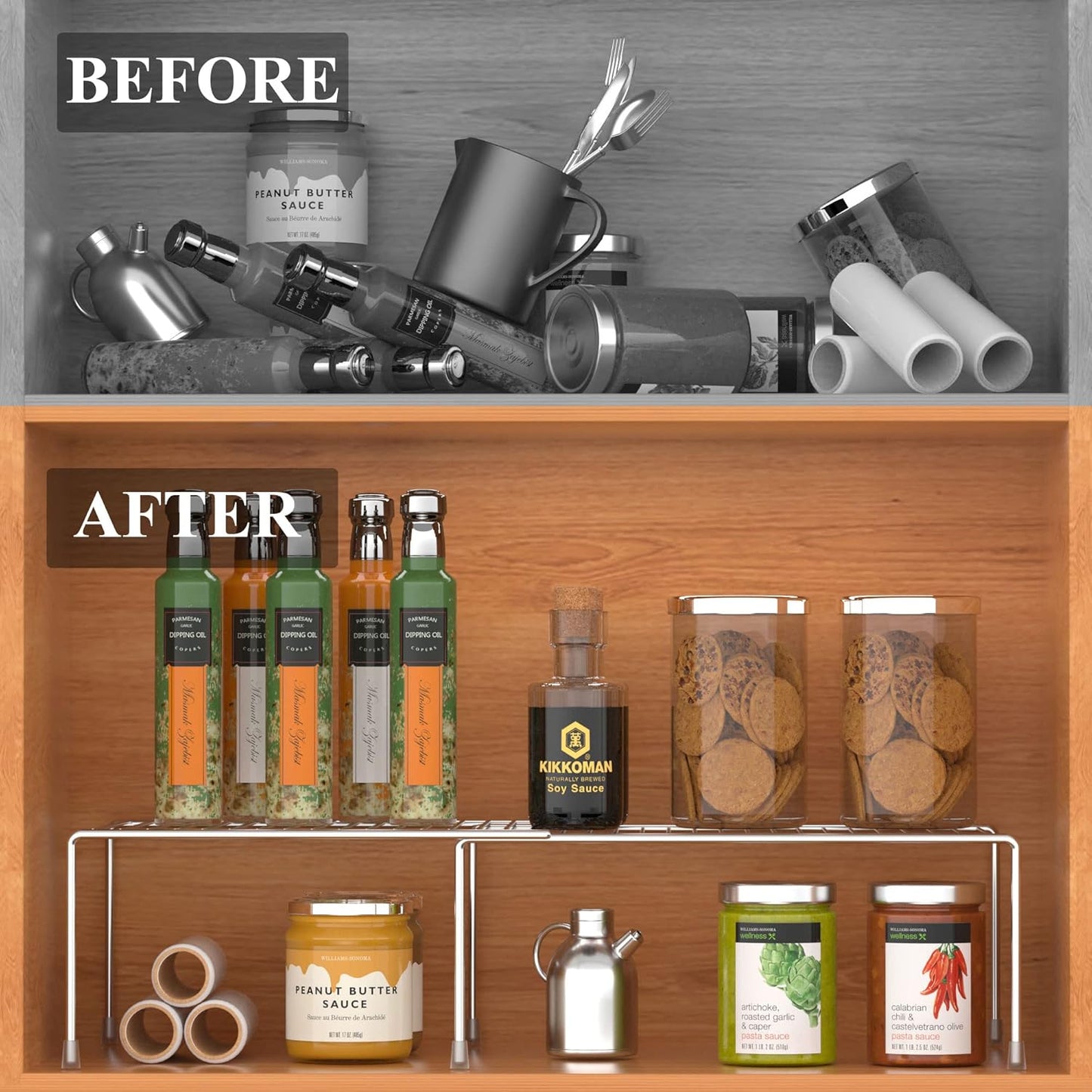 Kitchen Cabinet Expandable Shelf Organizers Set of 4, Adjustable Metal Wire Pantry Storage Shelves