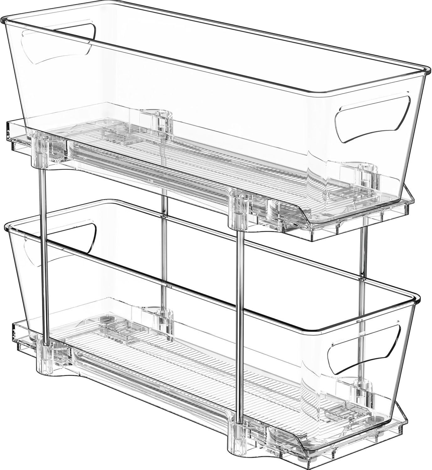 2-Tier Narrow Basket Drawer Cabinet Pull-Out Organizer, Clear
