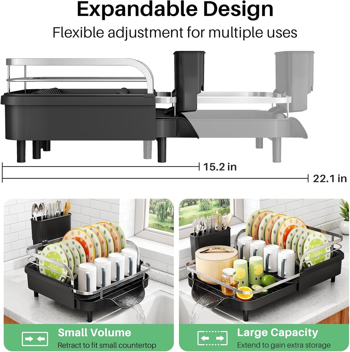 Dish Drying Rack - Expandable Dish Rack for Kitchen Counter