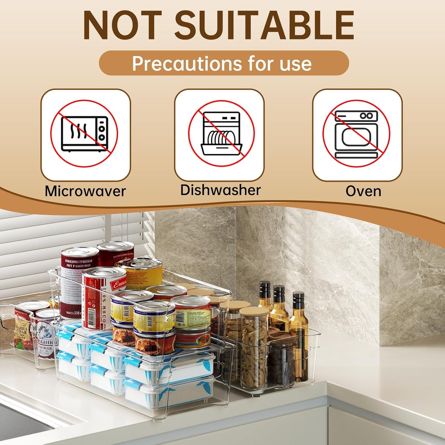 Clear Fridge Organizer, Refrigerator Organizer Bins with Handle, Freezer, Kitchen Cabinet