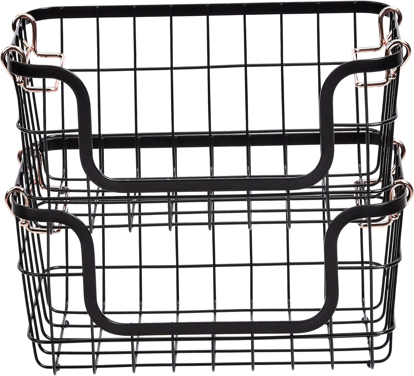 Stackable Metal Wire Rectangular Storage Baskets for Kitchen, Bathroom or Pantry Organizing