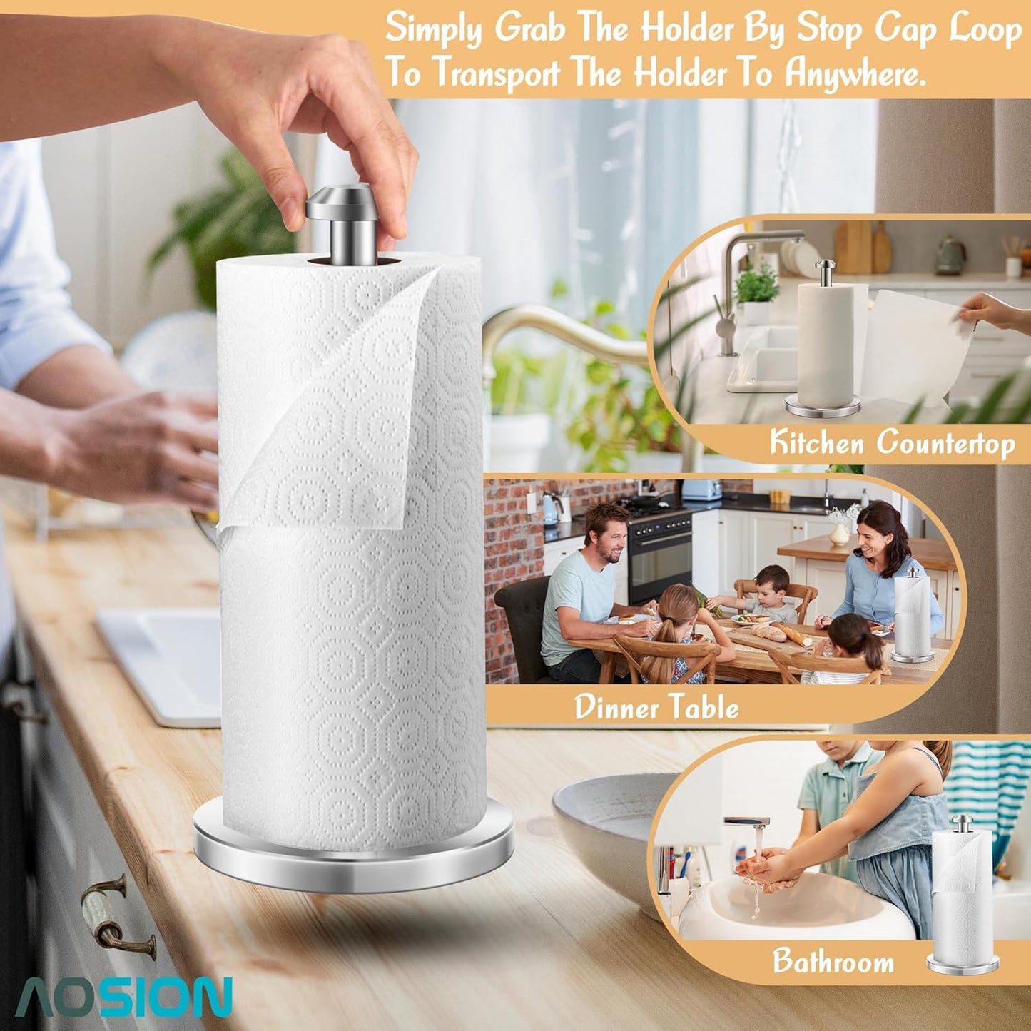 2 Piece Stainless Steel Weighted Paper Towel Holder Countertop