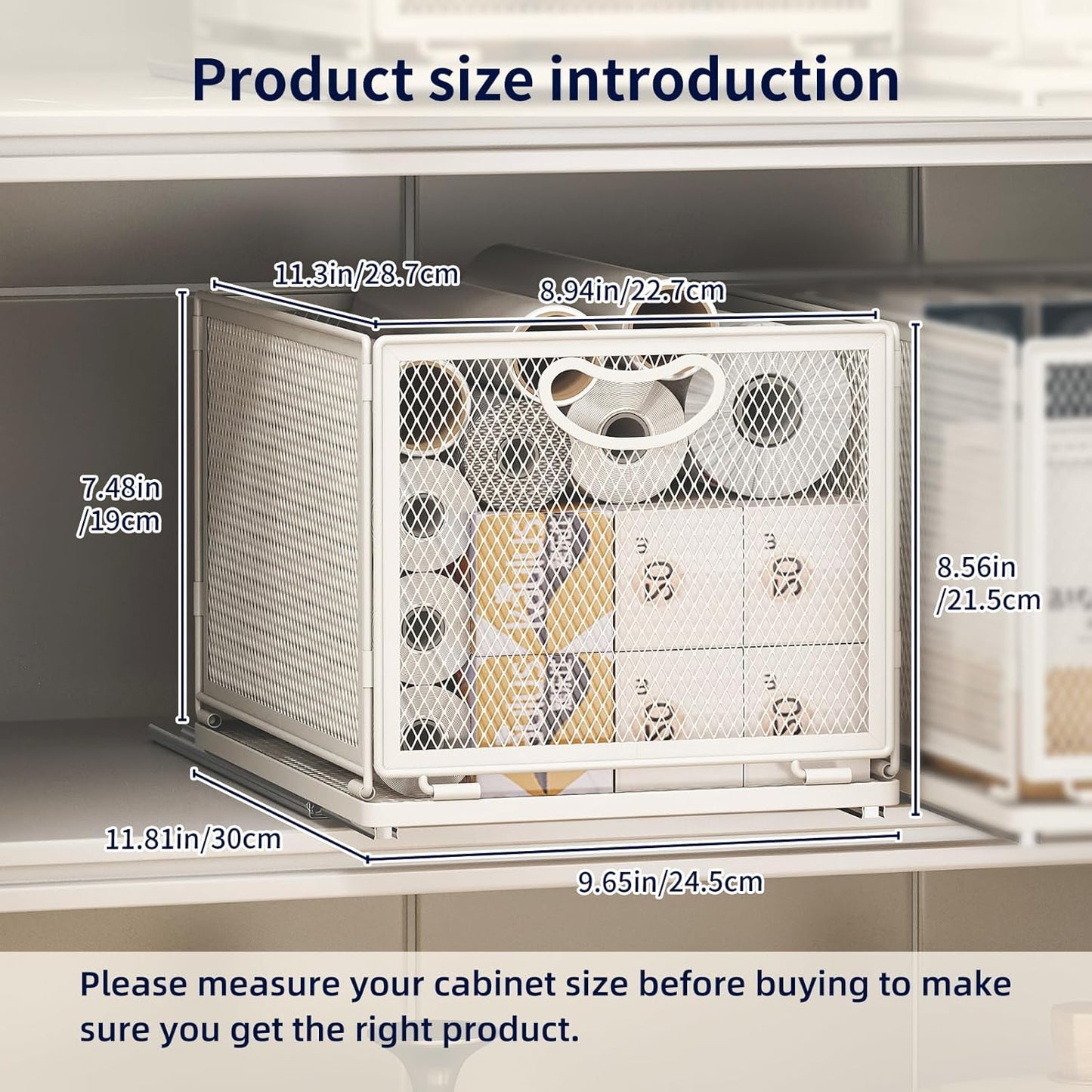 Pull Out Cabinet Organizer, No Drill Adhesive Sliding Drawers for Kitchen