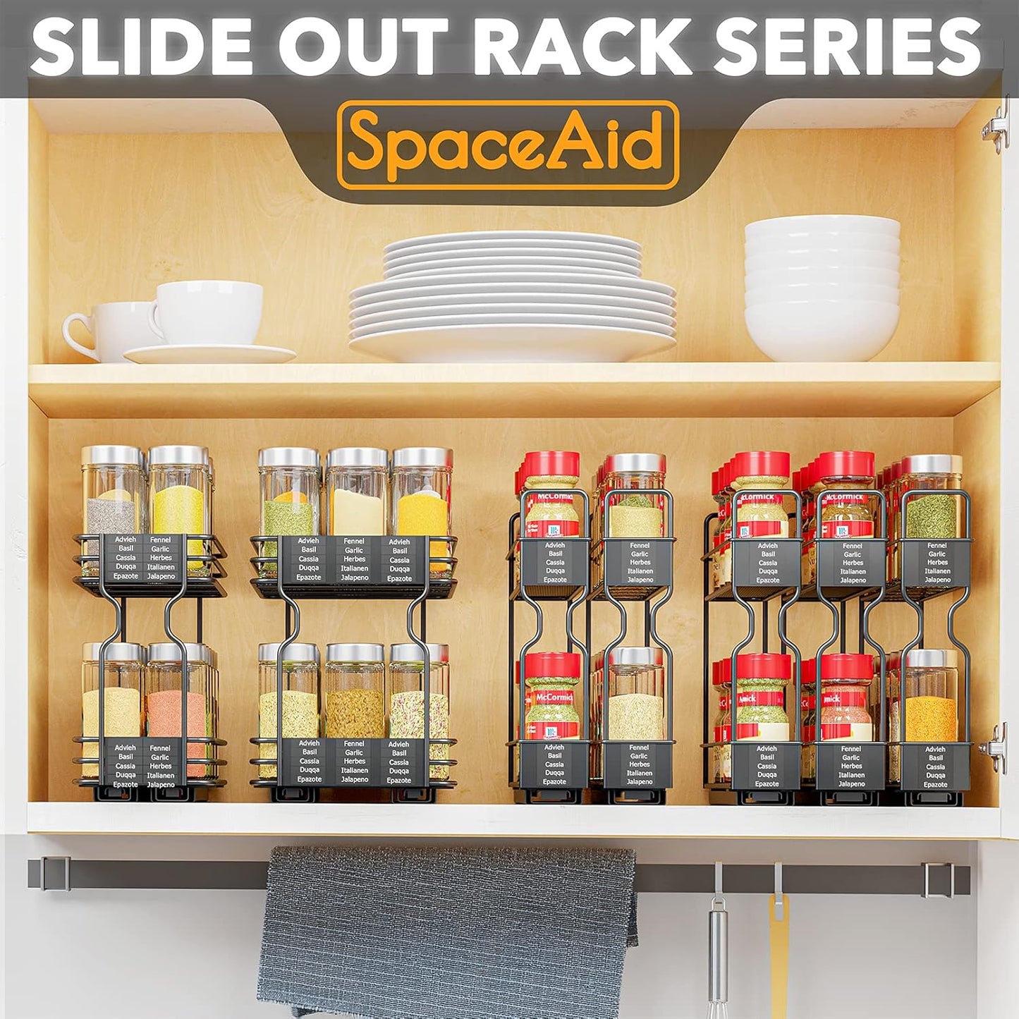 Pull Out Spice Rack Organizer for Cabinet, Heavy Duty Slide Out Seasoning Kitchen Organizer