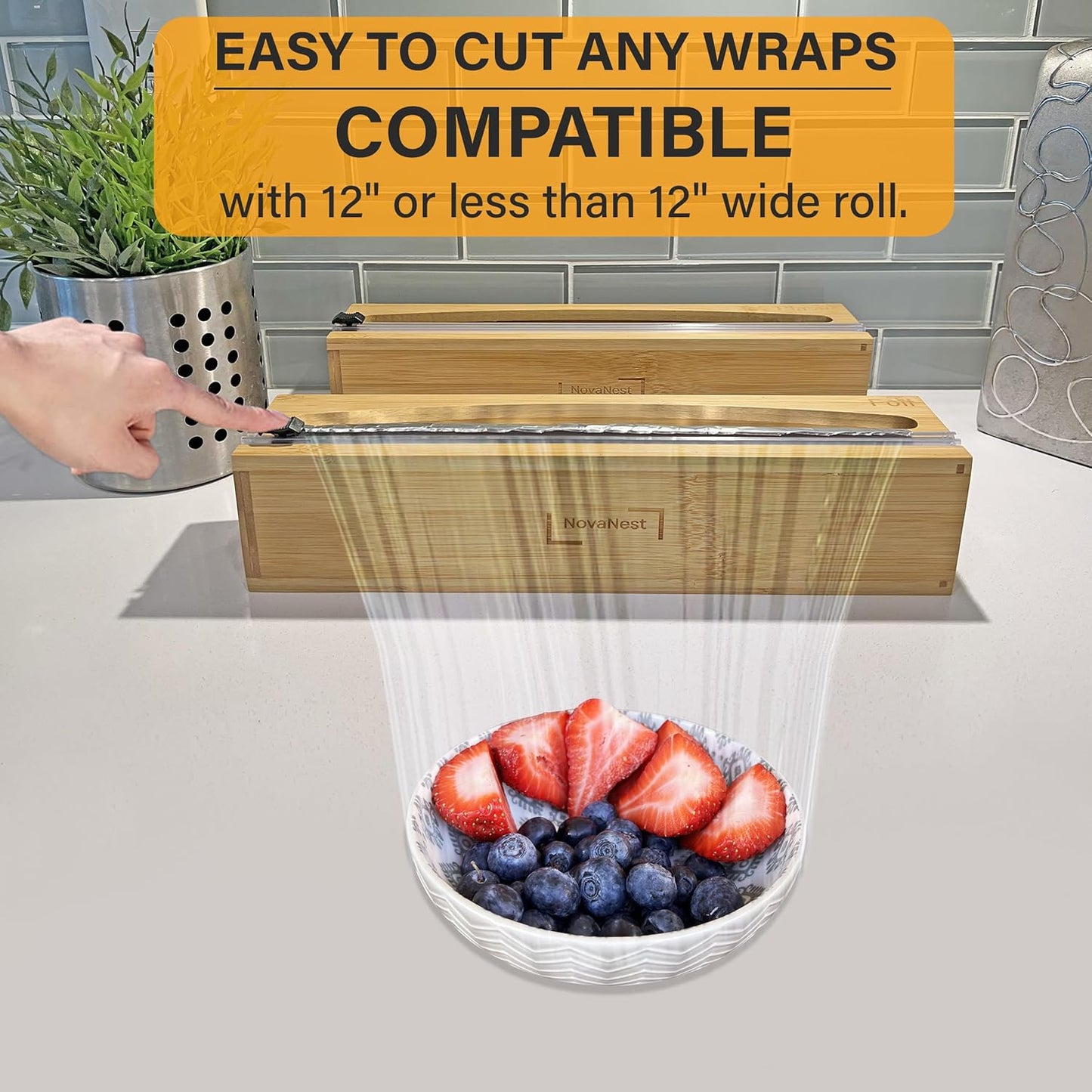 Wrap Organizer Dispenser with Cutter, (2 Piece Set), Fits 12" Rolls, Plastic Wrap, Aluminum Foil