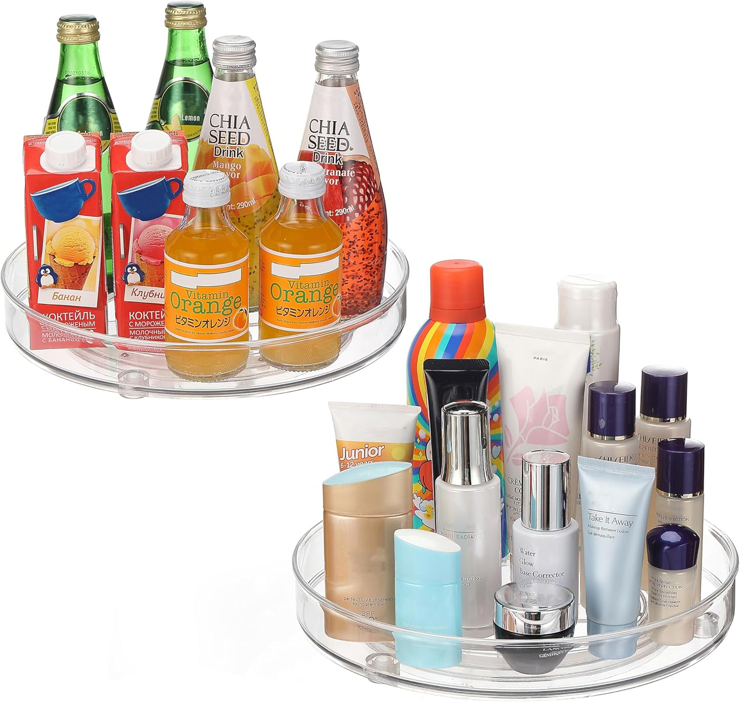 2-Pack Lazy Susan Cabinet Organizer, Plastic Rotating Round Lazy Susan Turntable for Cabinet