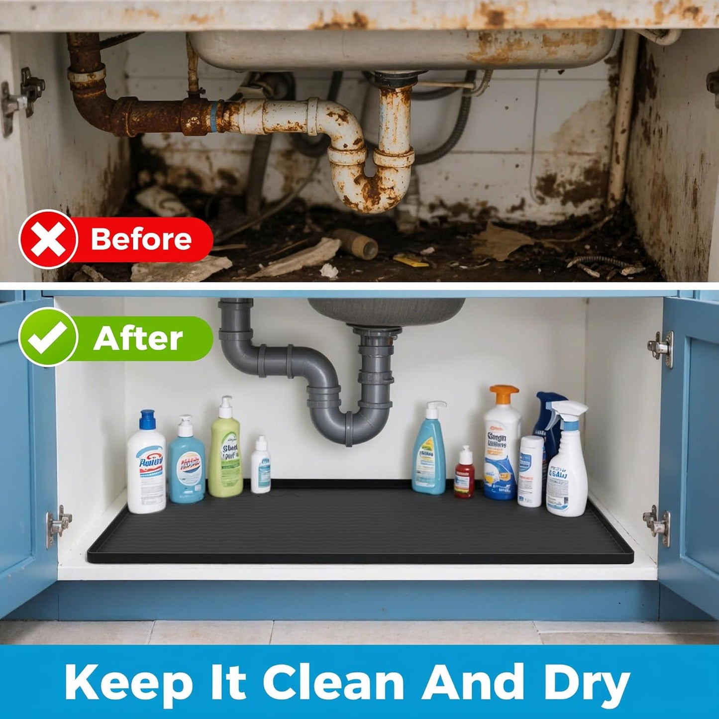 19'' x 19'' Waterproof Silicone Under Sink Mat Cabinet and Counter Protector