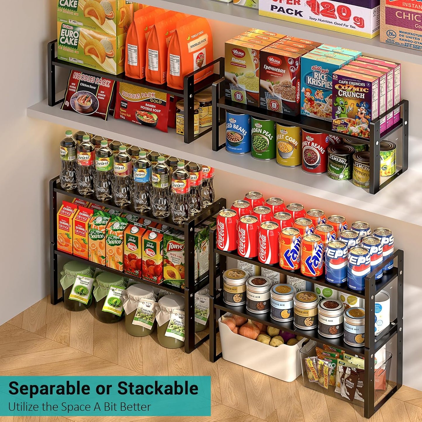 2 Pack Expandable Cabinet Organizer Shelves, 88lbs High Weight Capacity
