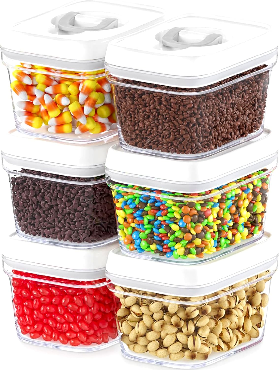 Airtight Food Storage Containers with White Lids – 0.4L 6 Pc Clear Plastic Kitchen canisters Pantry Organization for Spices, Candy, Nuts, BPA-Free, Keeps Food Fresh & Dry