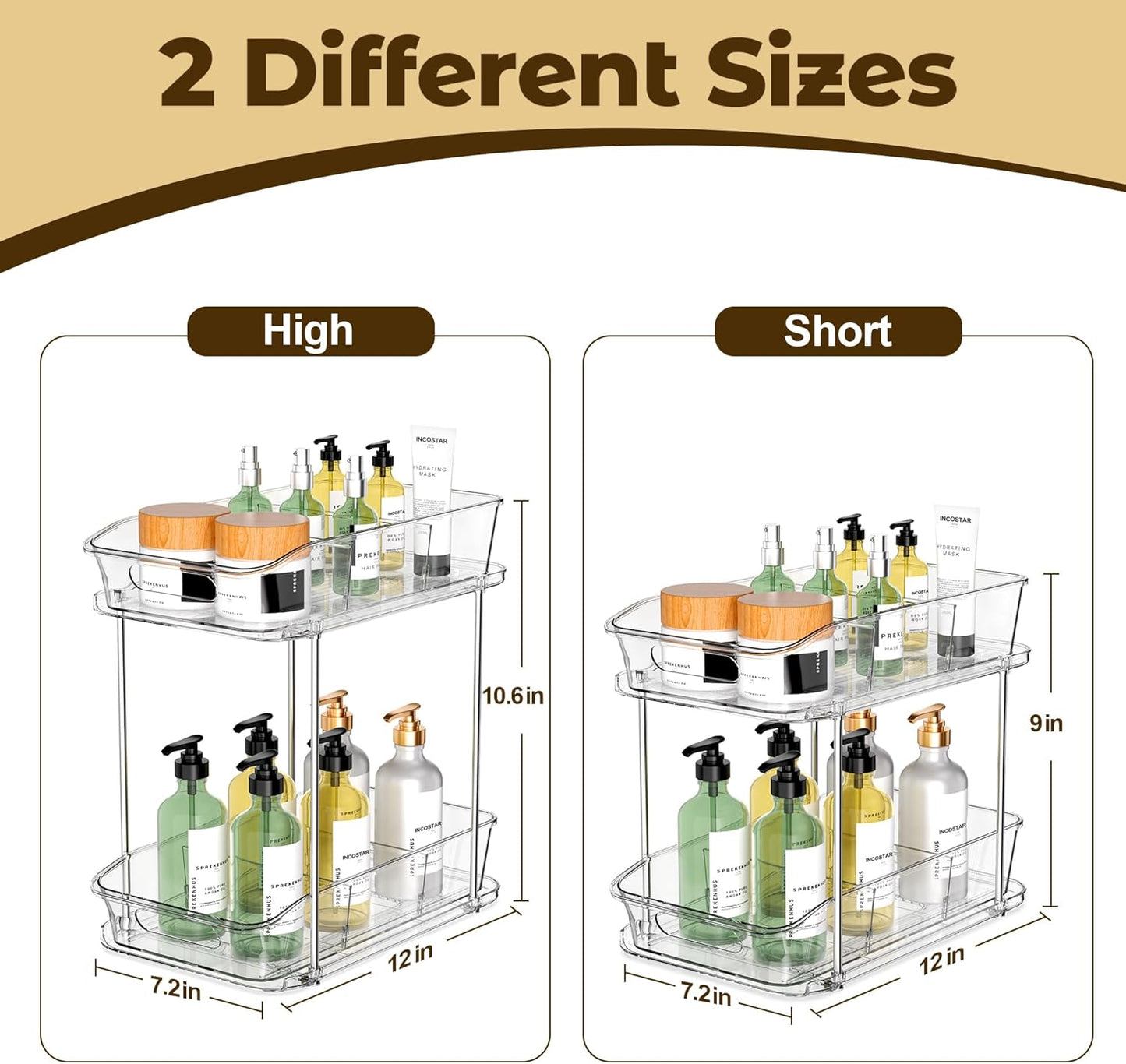 2 Tier Pull-Out Organizer for Bathroom Kitchen, Under Sink Storage with Dividers
