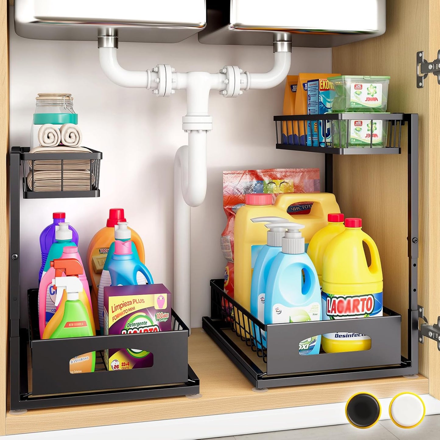 Under Sink Organizer, 2 Pack Cabinet Organizer for Kitchen