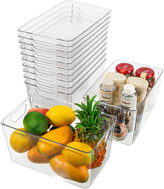 Clear Plastic Storage Bins,Large 12 Pack Pantry Organizer with Handle,BPA Free Plastic Storage Containers for Fridge,Closet,Bathroom,Under Sink and Kitchen Organization