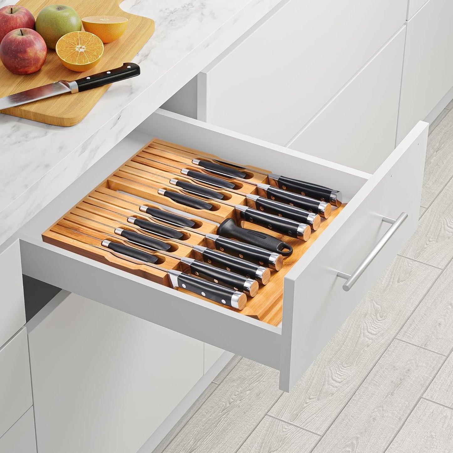 In-Drawer Knife Block,Bamboo Knife Drawer Organizer Insert
