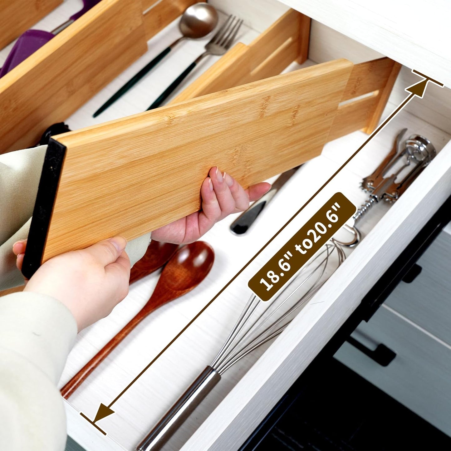 Bamboo Drawer Dividers Large, 4'' High Adjustable Kitchen Drawer Organizers for Clothing