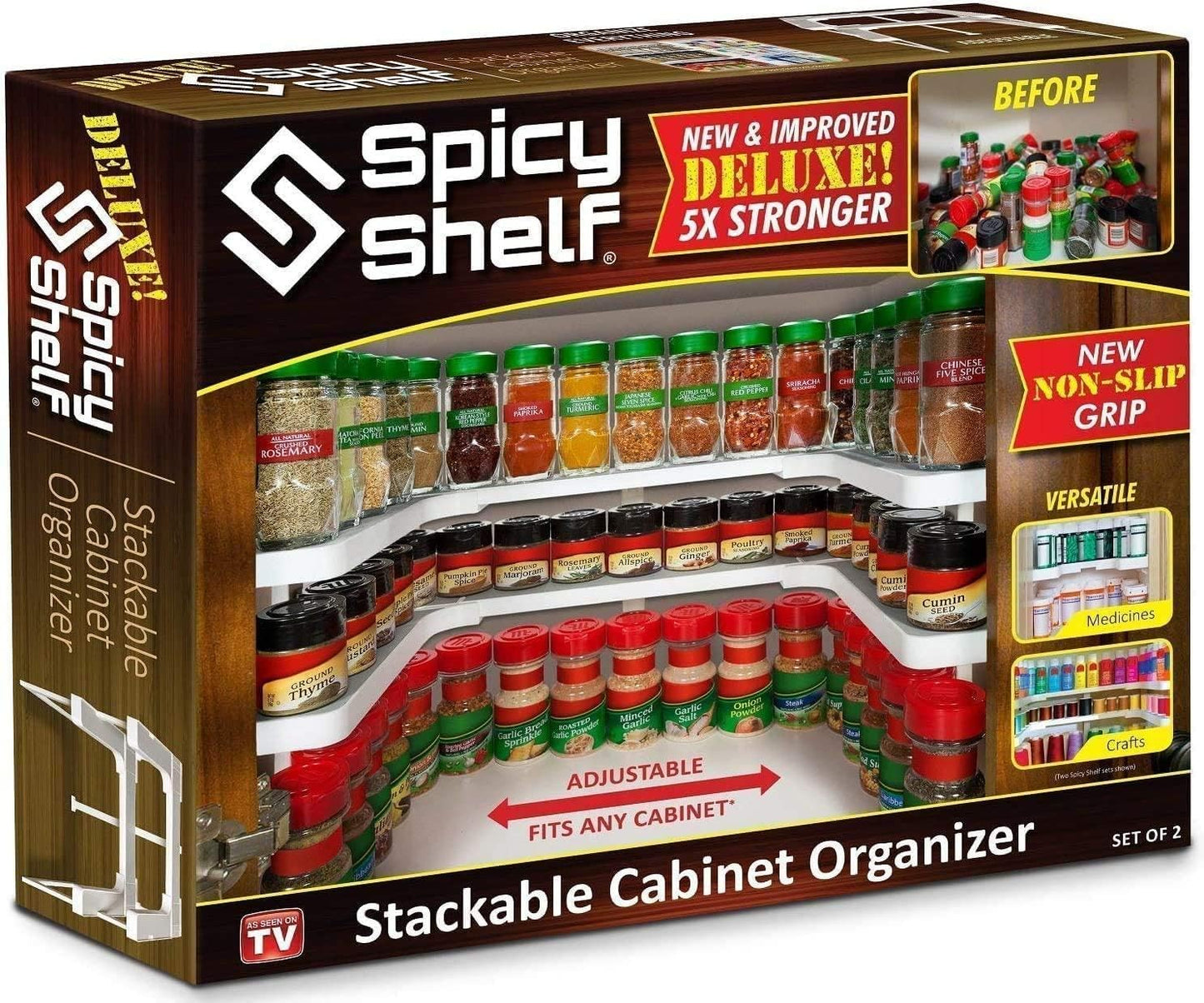 Deluxe - Expandable Spice Rack and Stackable Cabinet & Pantry Organizer (1 Set of 2 Shelves)