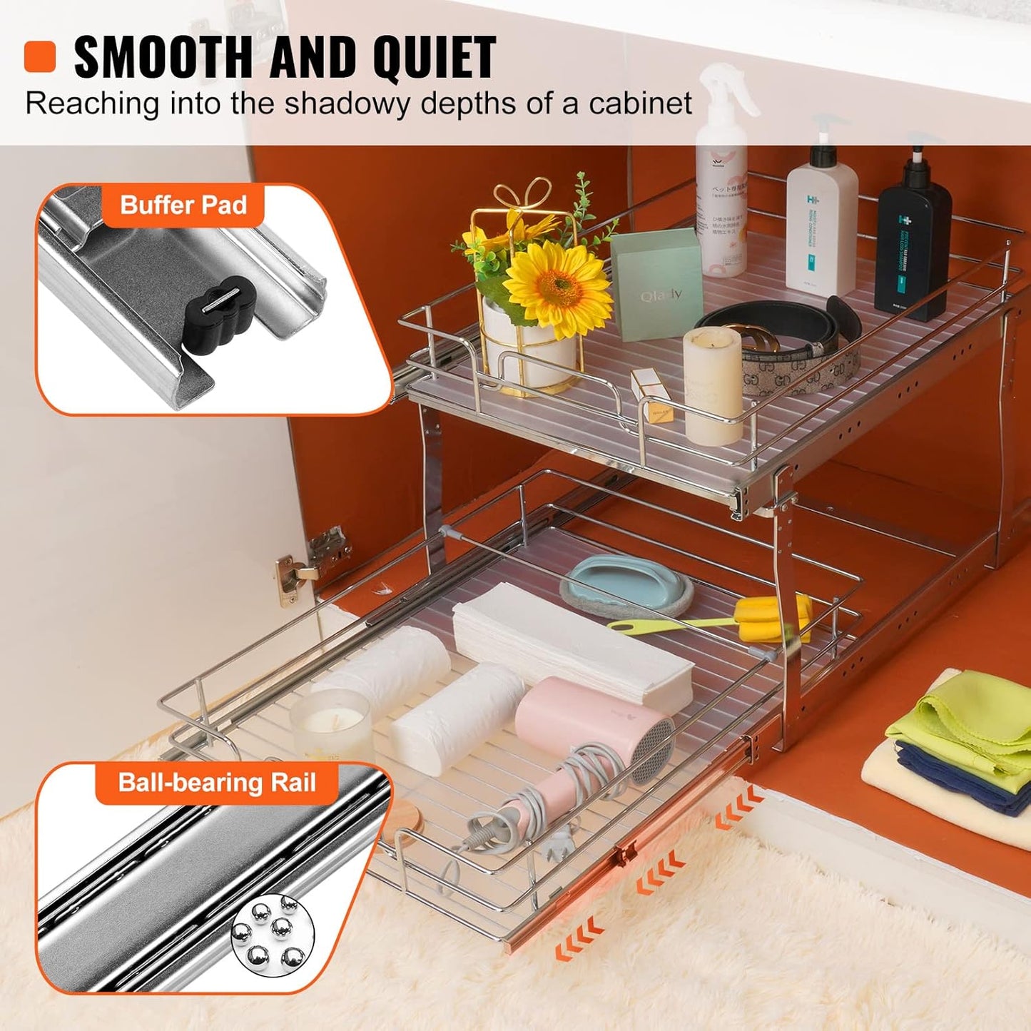 2 Tier 20"Wx21.2"Dx15.2"HPull Out Cabinet Organizer, Heavy Duty Slide Out Pantry Shelves