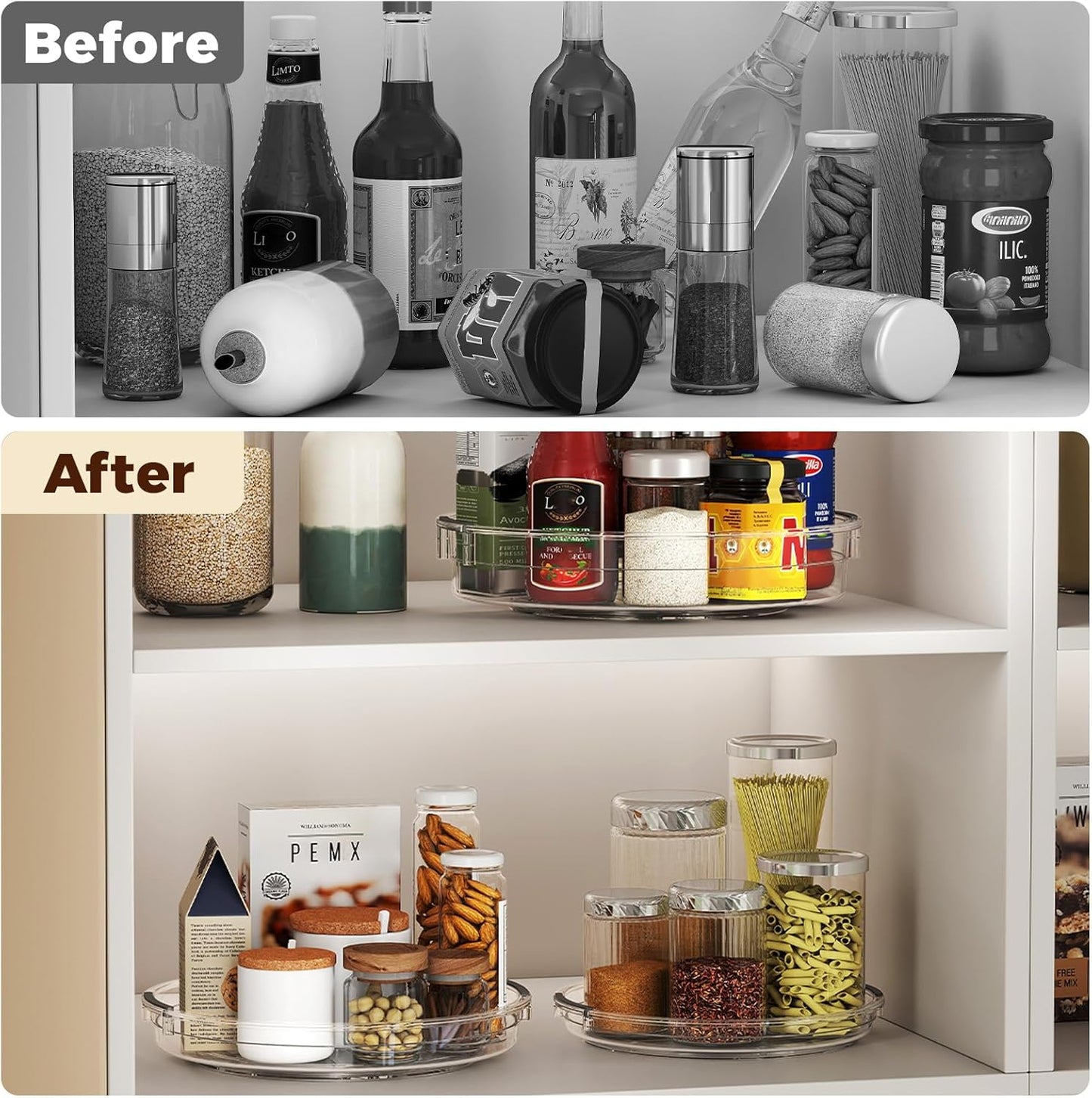 3 Pack Clear Lazy Susan Turntable Organizer for Cabinet, Table Top, Refrigerator