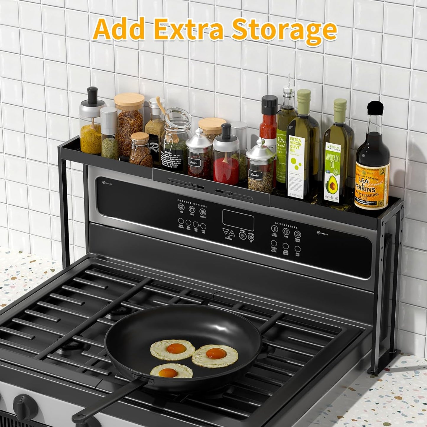 Spice Rack Shelf for Kitchen Stove, Adjustable 27 to 33 Inch Spice Rack Organizer