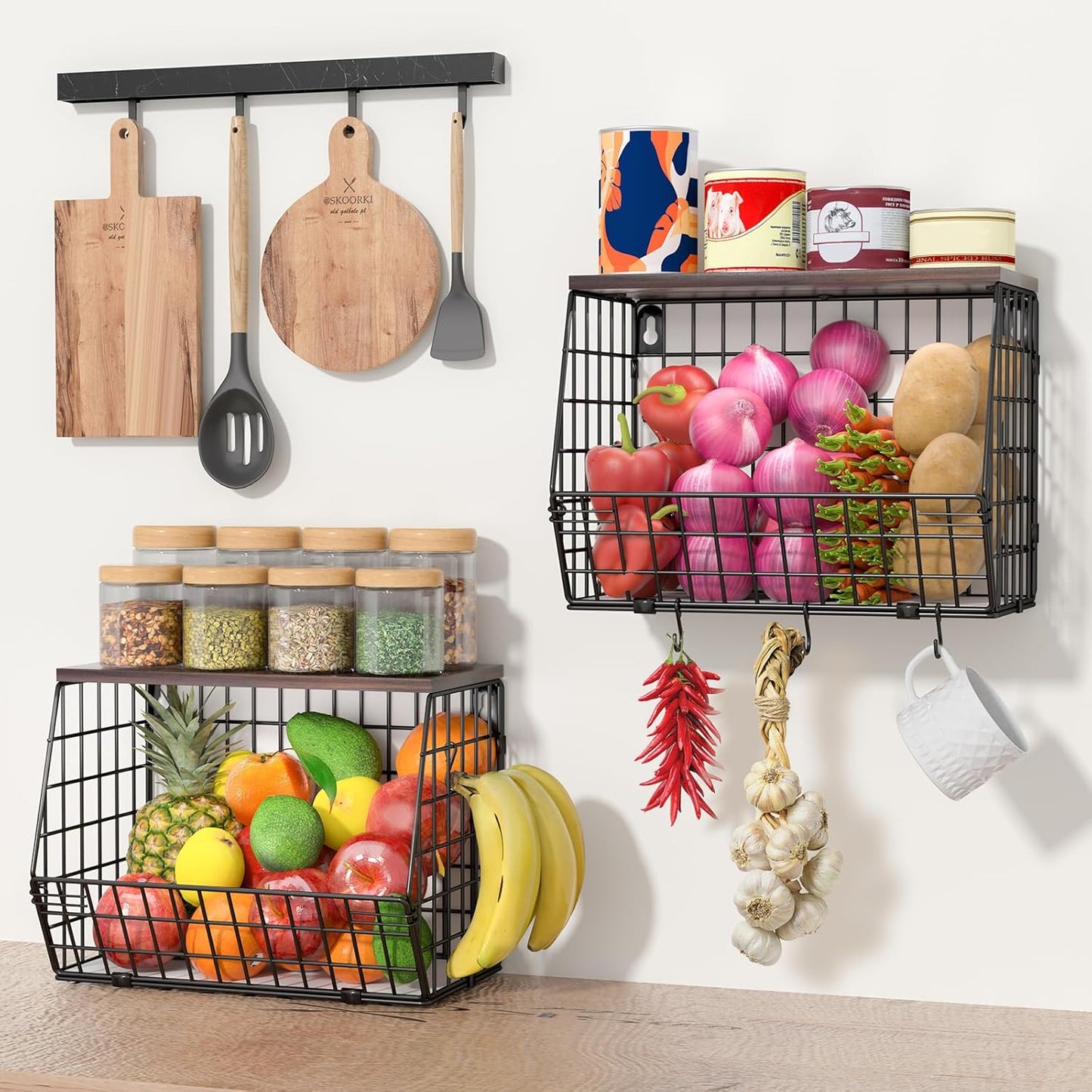 Fruit Basket for Kitchen Counter 2 Tier Fruit Bowl