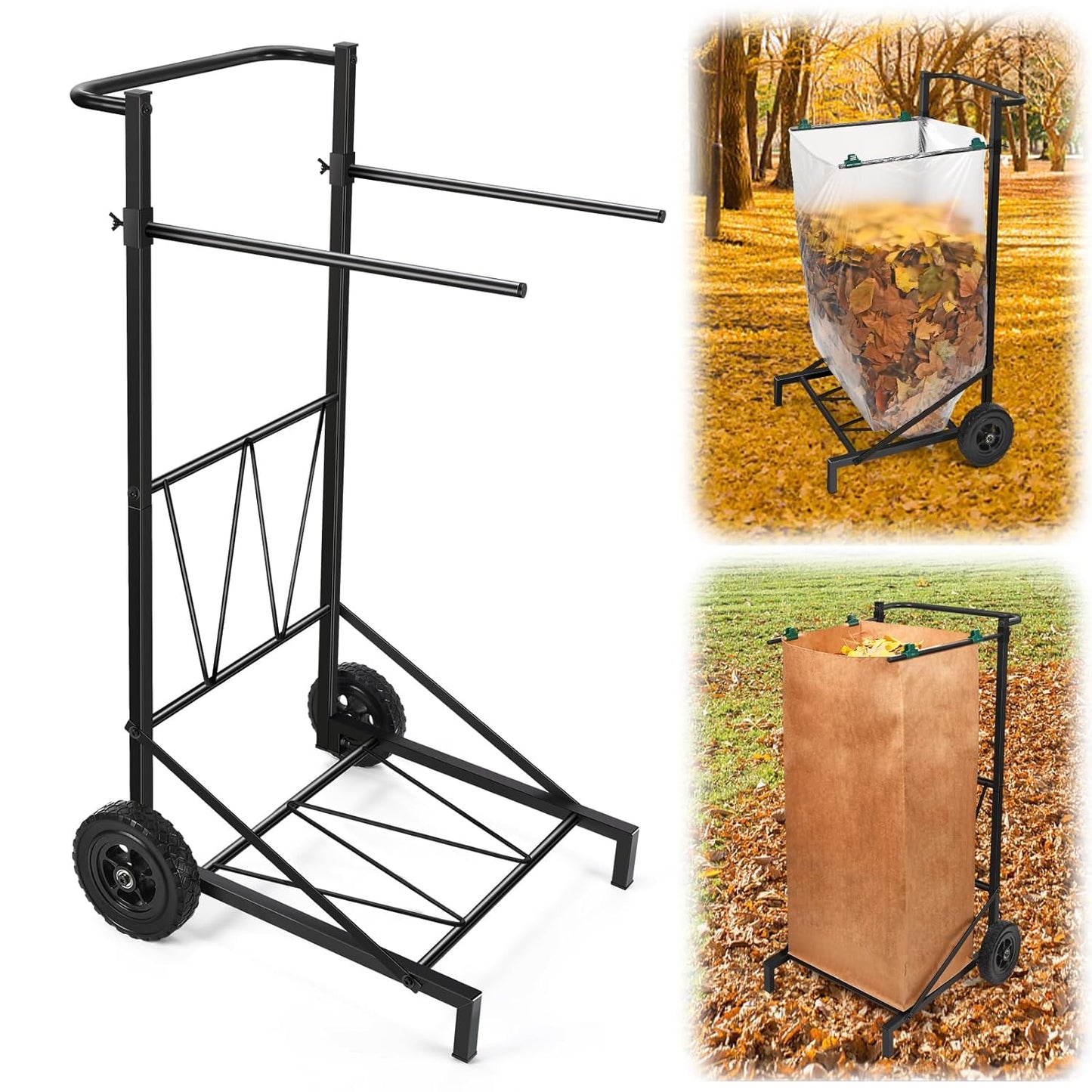 Trash Bag Holder, Adjustable Metal Leaf Bag Holder from 30-45 Gallon Capacity